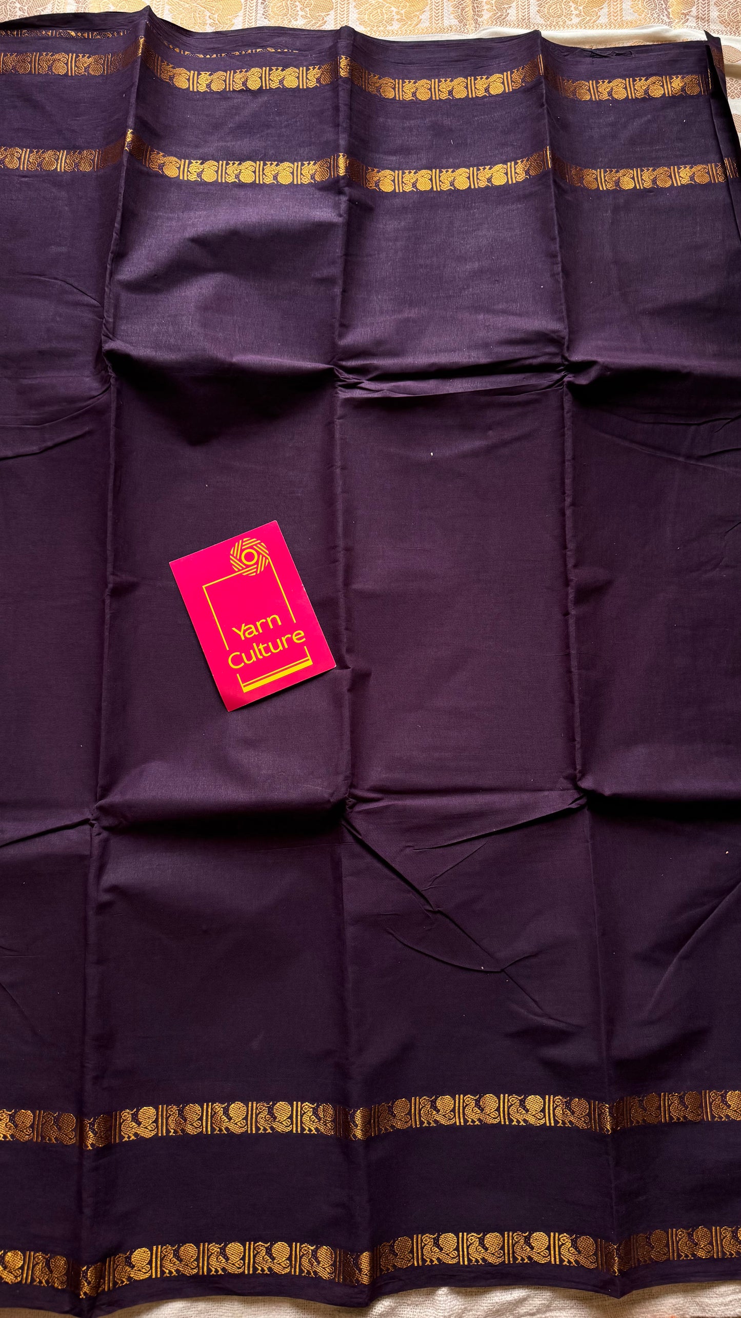 Purple brown rettaipettu peacock gap border, kattuchayam dyed madurai cotton saree  - YCCOTNMSAP98