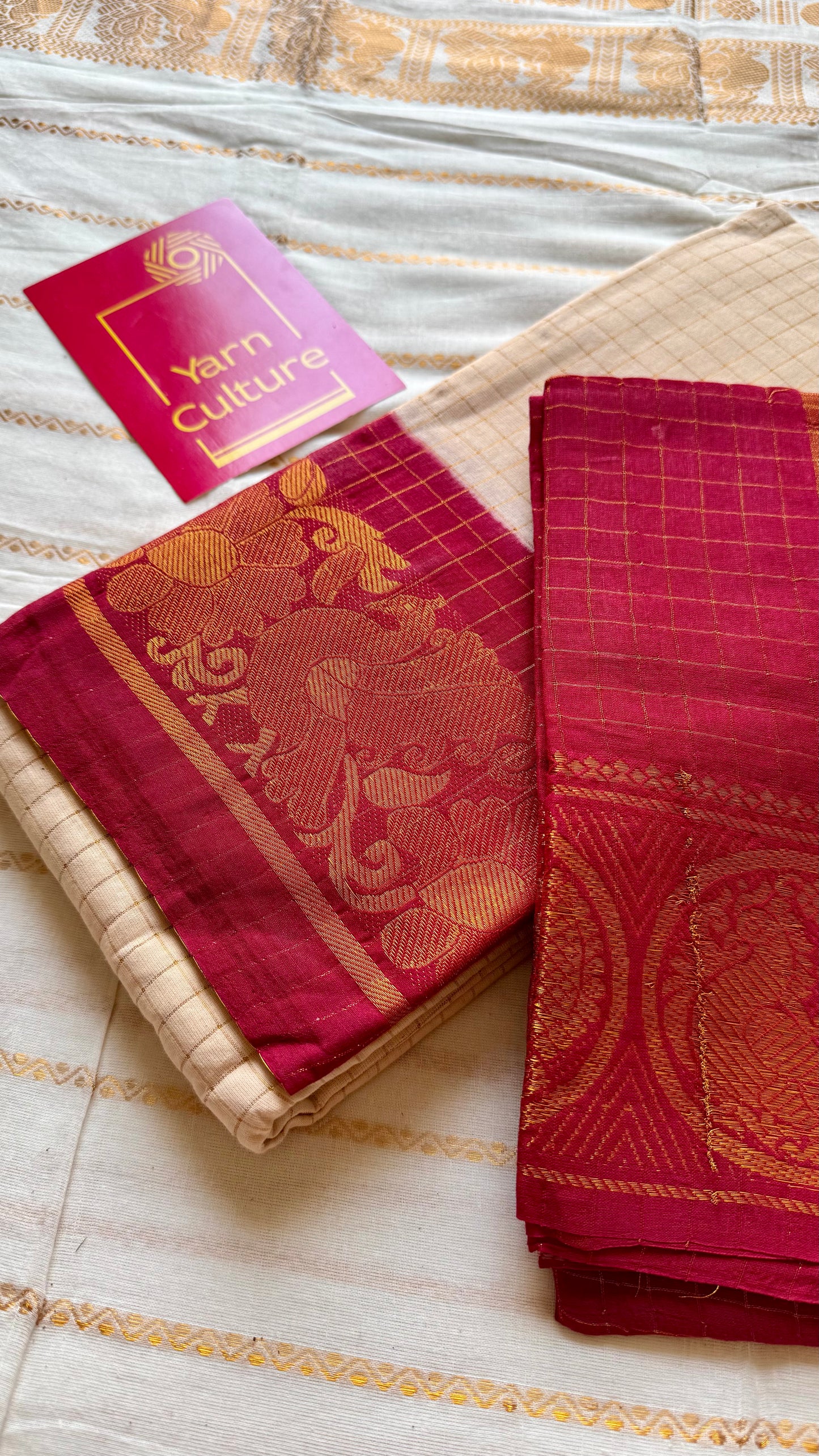 Ivory with red contrast zari checkered sungudi, kattuchayam dyed madurai cotton - YCIEON94