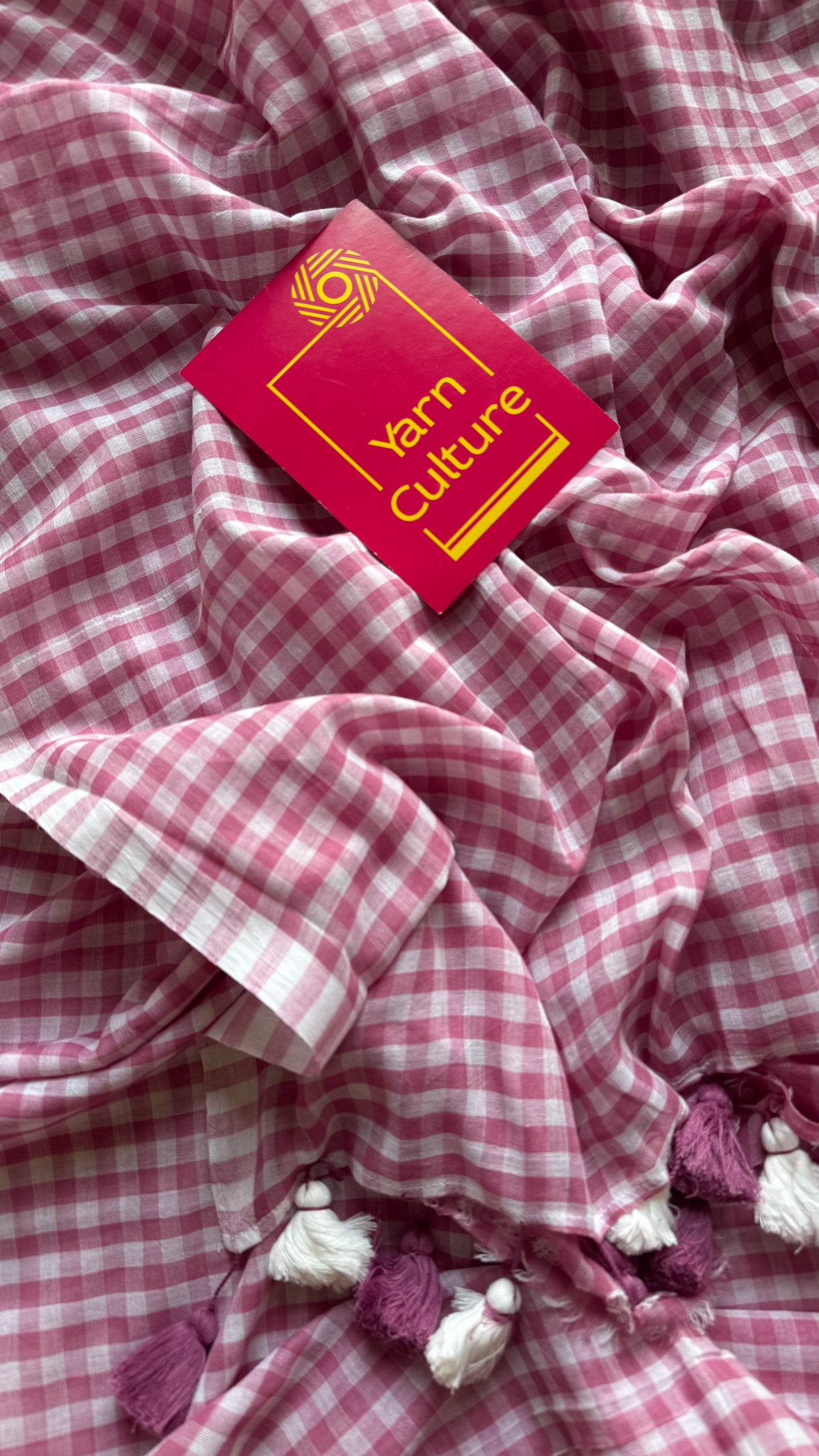 Mauve and white checkered mul cotton saree  - YCBCMCCMA31