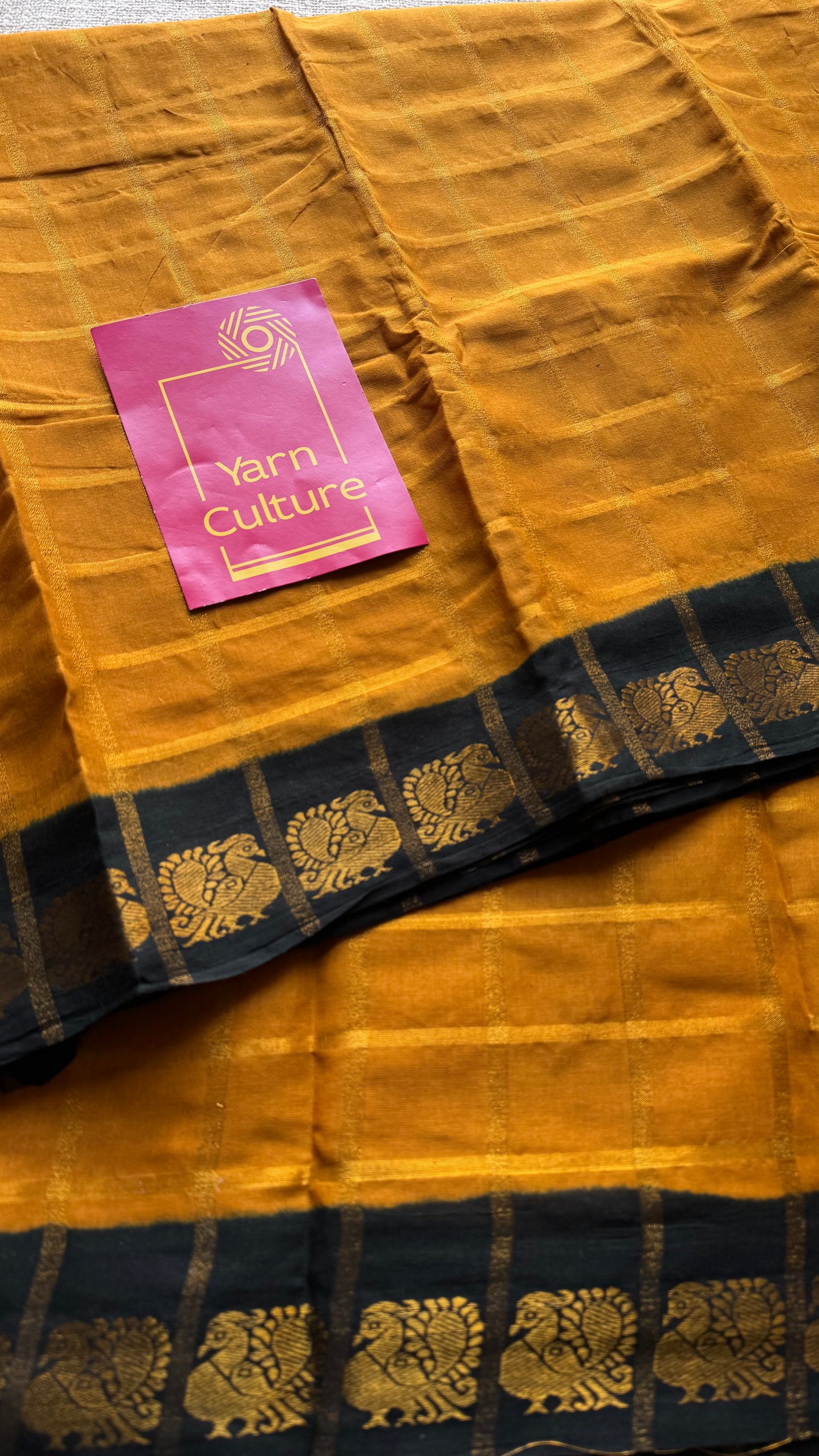 Turmeric yellow with black pavithra kattam sungudi, madurai cotton - YCCOTNSUDE75