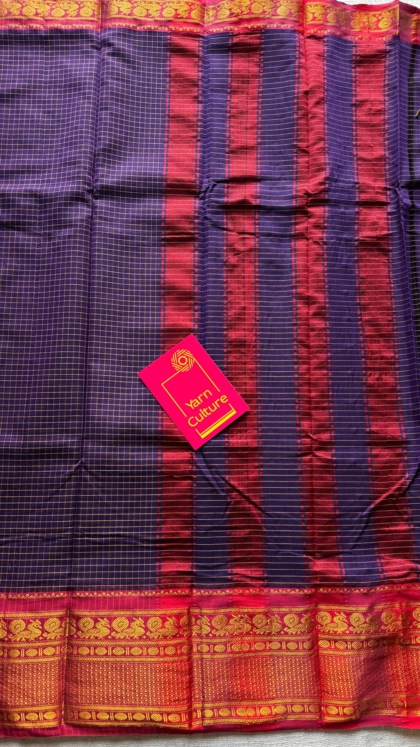 Purple checks with pink zari border, premium narayanpet, soft cotton - YCWOTDNPCFE21