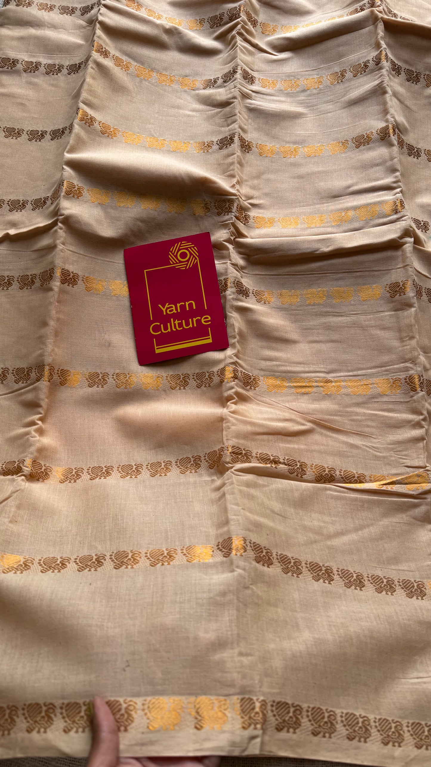 Sandal shade with multi peacock motif lines, kattuchayam dyed sungudi cotton - YCCOTNMSFE261