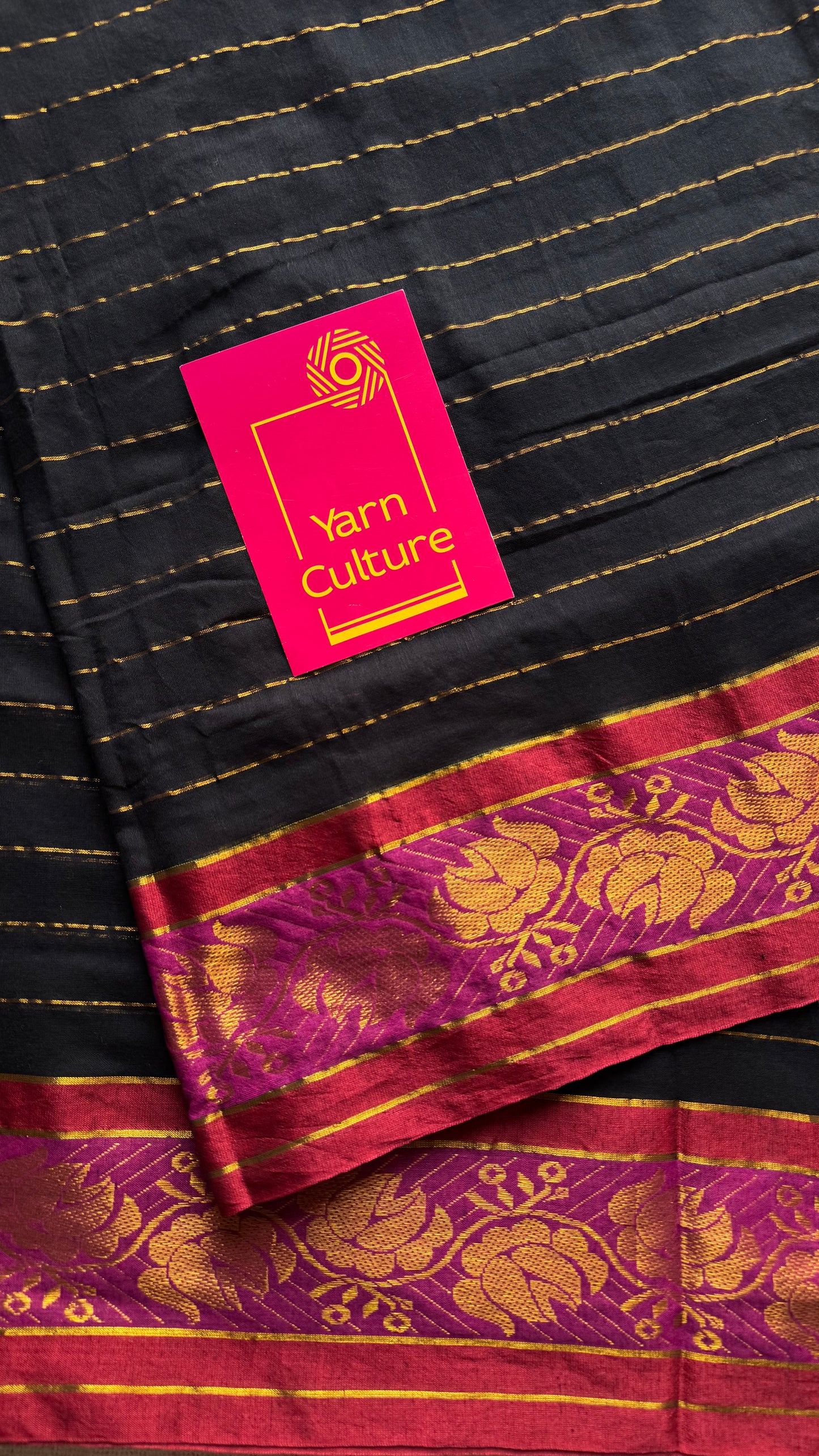 Black mul with magenta and maroon brocade border - YCBCMCNO75
