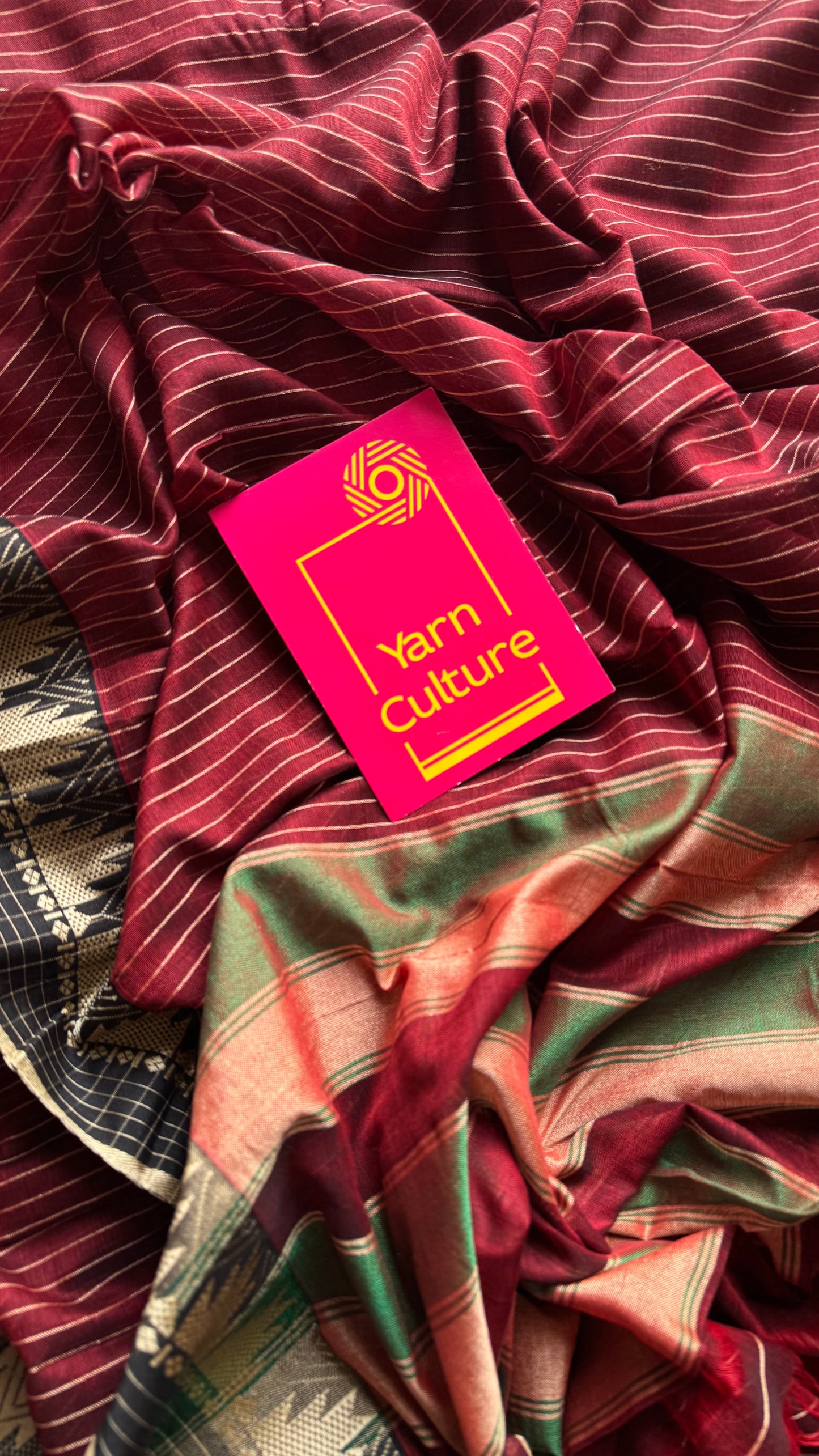 Maroon striped premium narayanpet soft cotton, with temple motif and checkered border - YCWOTDNPNO86