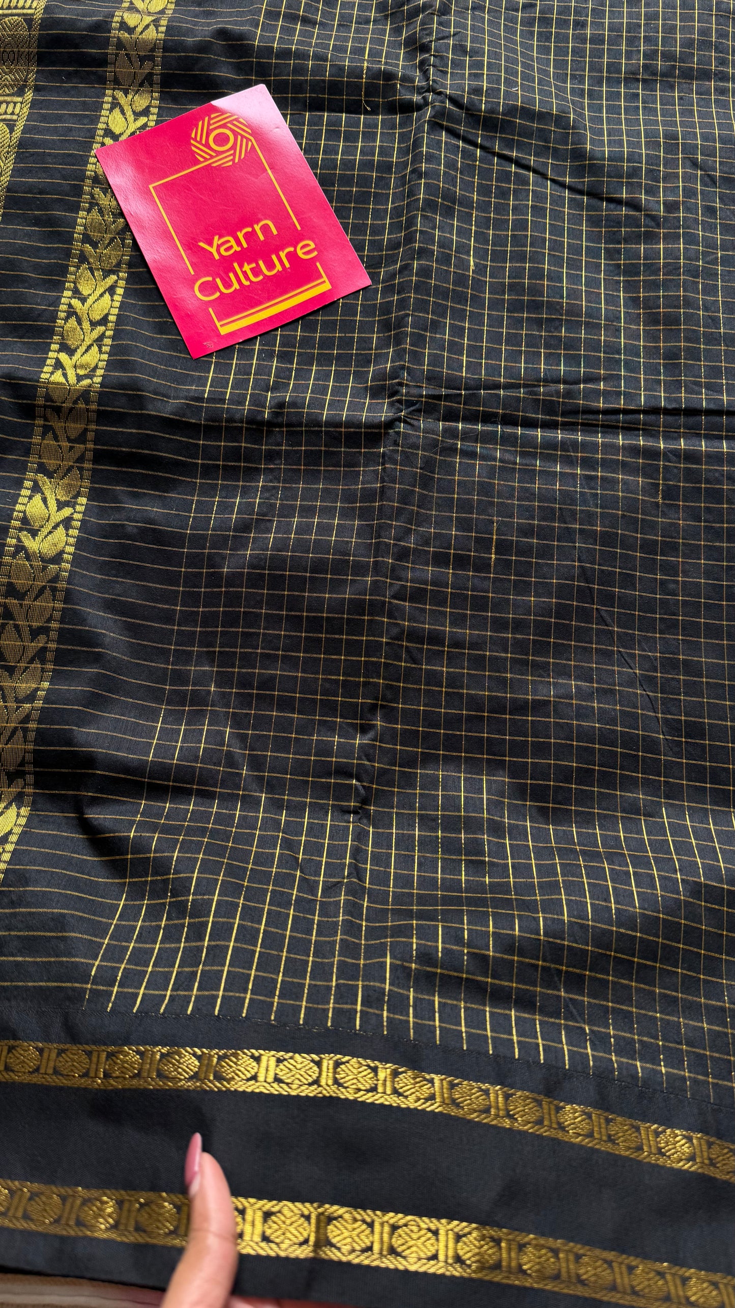 Black, arani zari checks saree, cotton silk - YCCOTNAUG16