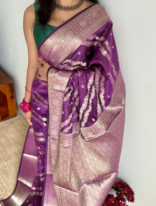 Purple floral zari, Banarasi semi-georgette - YCDESE15