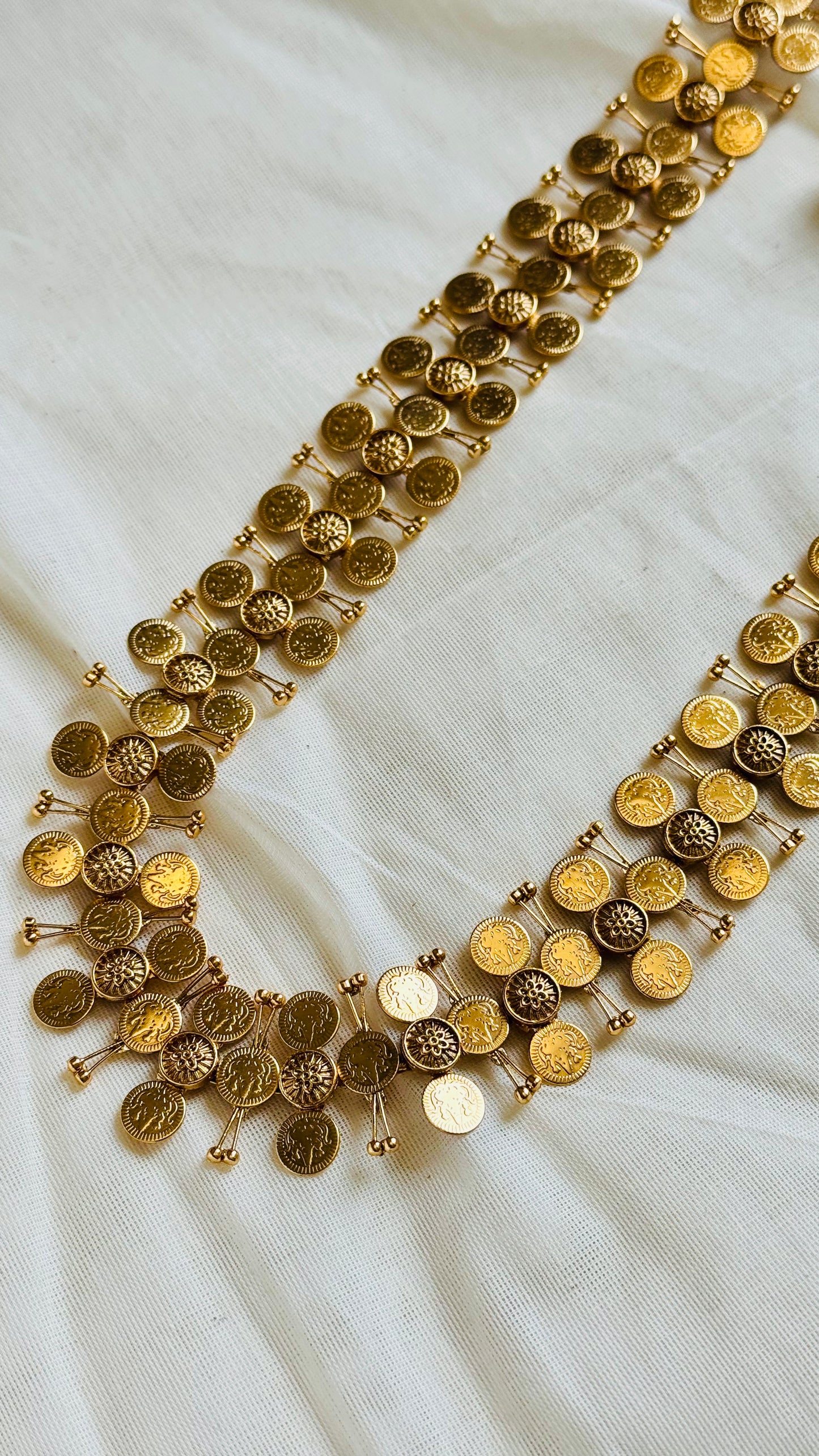 Long triple coin statement neckpiece, with earrings - YCGPNP728