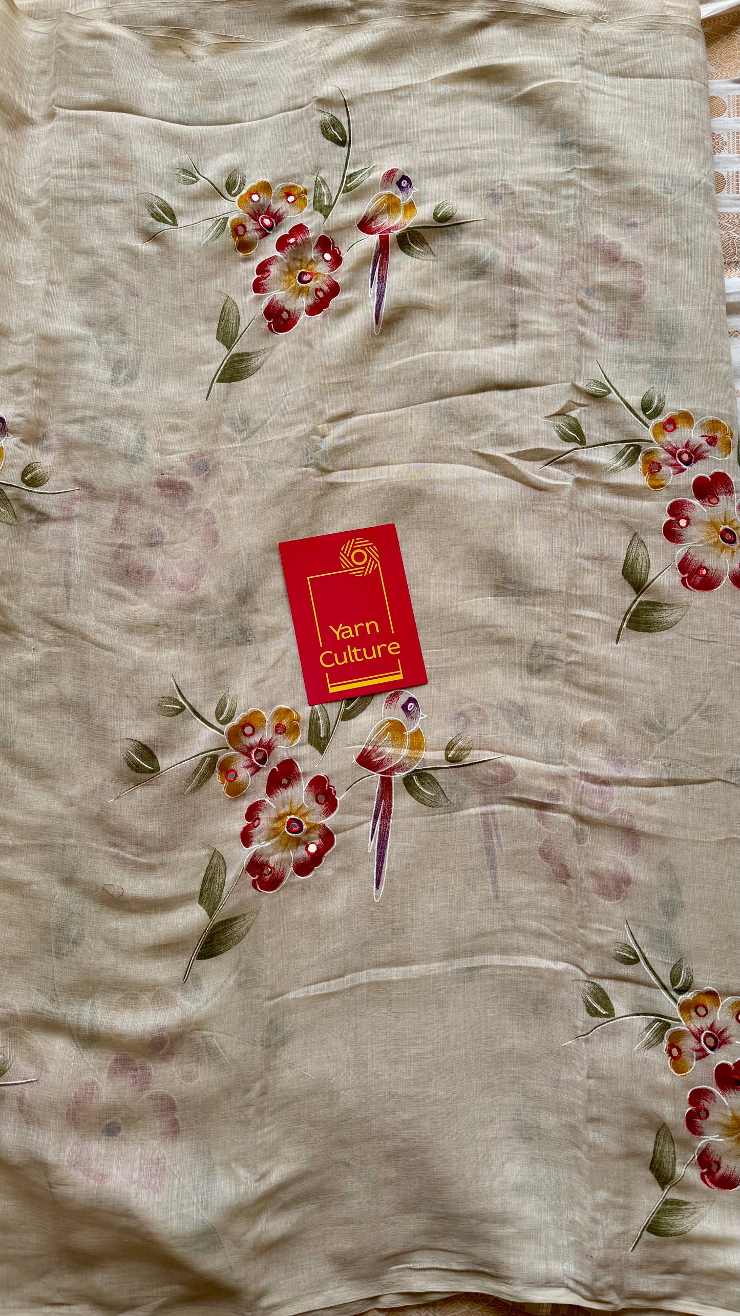Sandal soft flowy saree, with multicoloured floral prints - YCIEON86