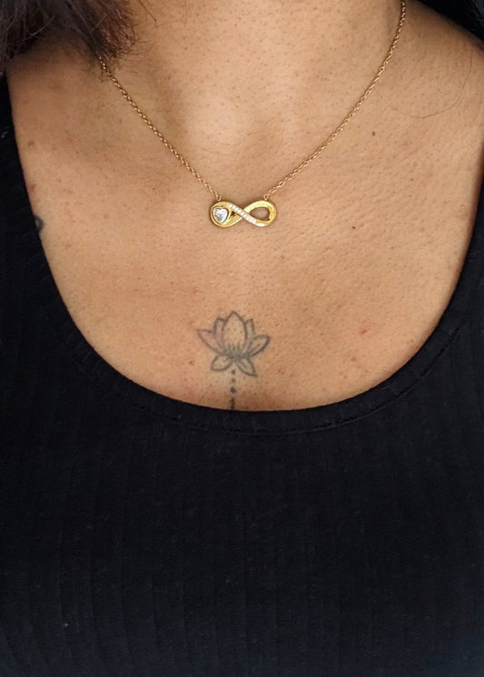 Gold plated chain, infinity white stone pendant - YCGPC405