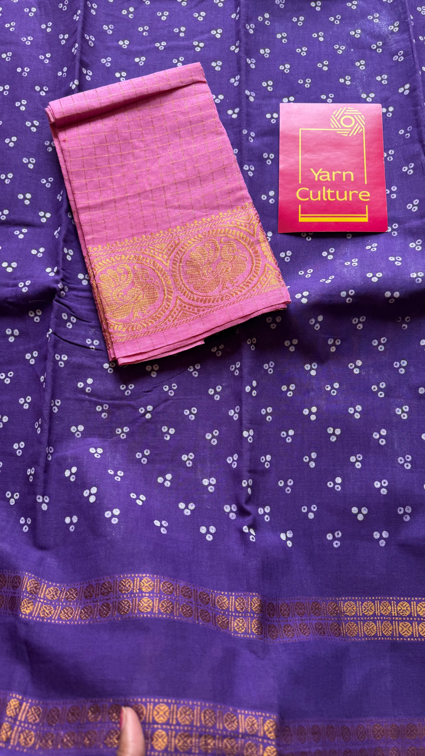 Purple, wax dot printed sungudi, kattuchayam dyed madurai cotton - YCCOTNMSAP151