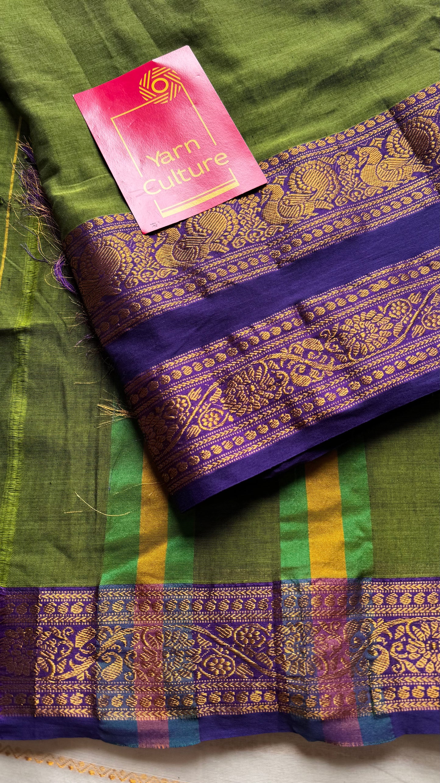 Green with purple wide border, narayanpet soft cotton saree - YCWOTDAUG03