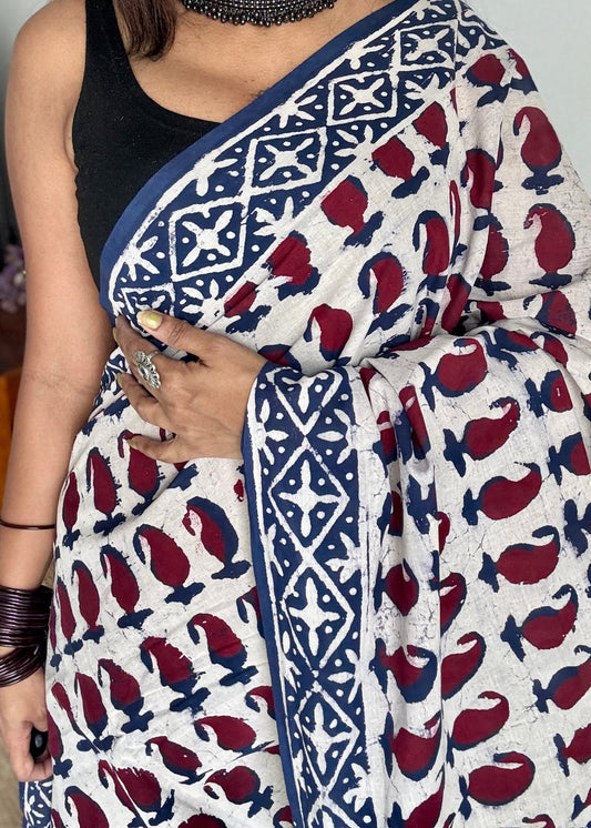 breathable cotton, lightweight drape, bagru saree, jaipur cotton, soft cotton saree, summer essential, everyday saree, office saree, summer sarees