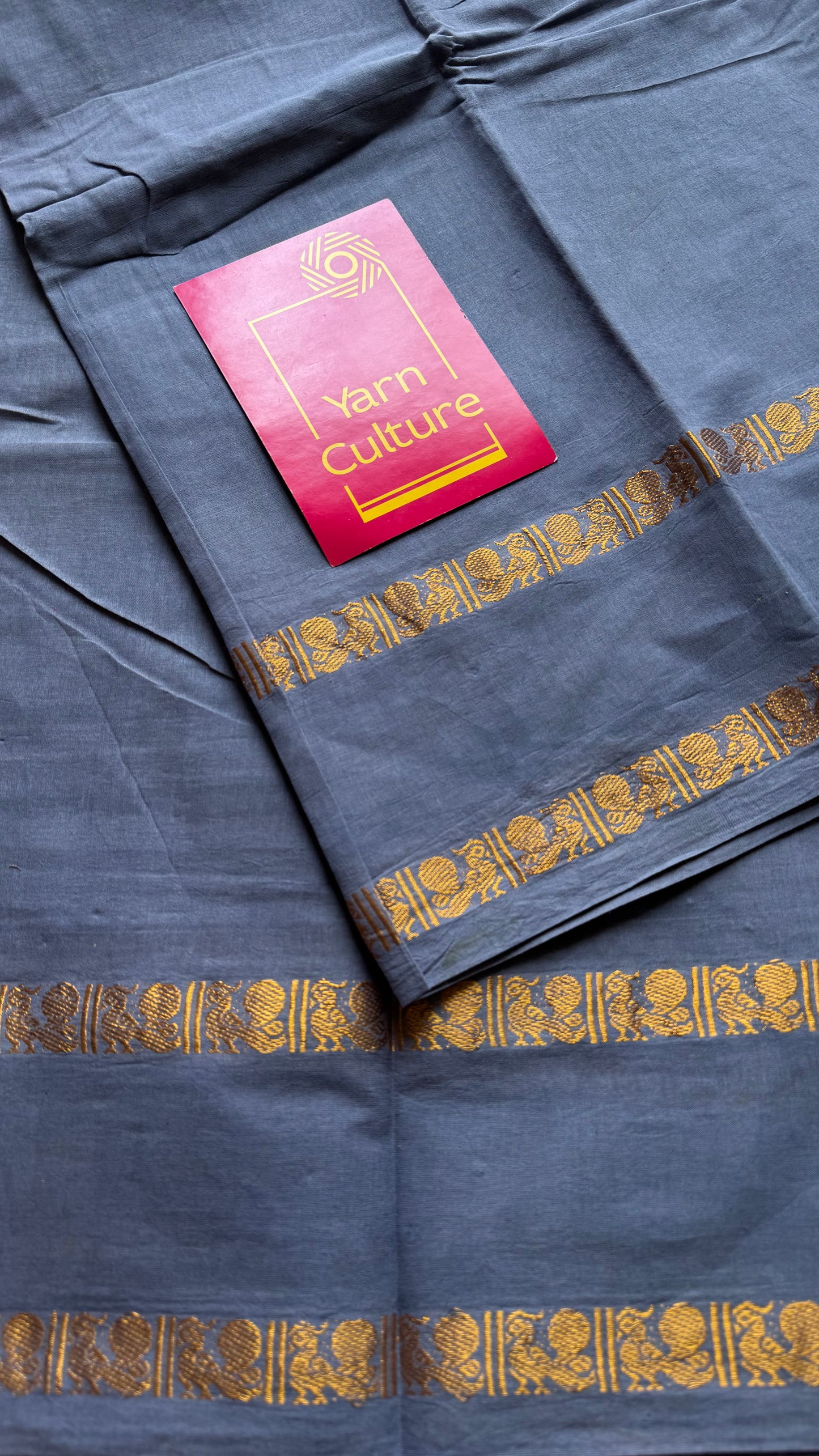 Dark grey rettaipettu peacock gap border, kattuchayam dyed madurai cotton saree  - YCCOTNMSAP95