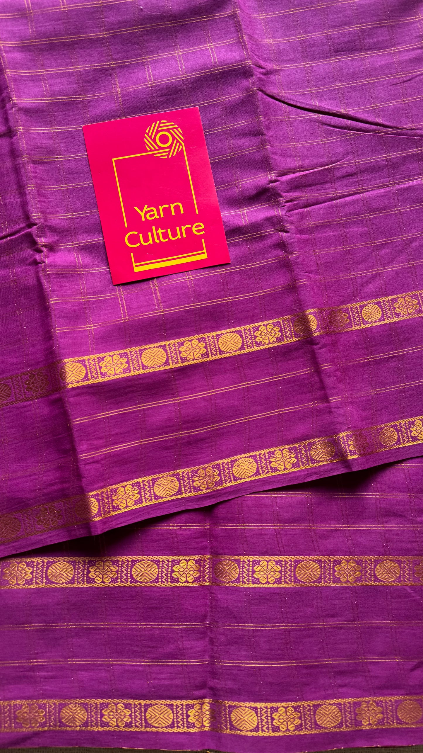 Purple pink adayar gold zari kattam, sungudi cotton - YCCOTNOCSC51