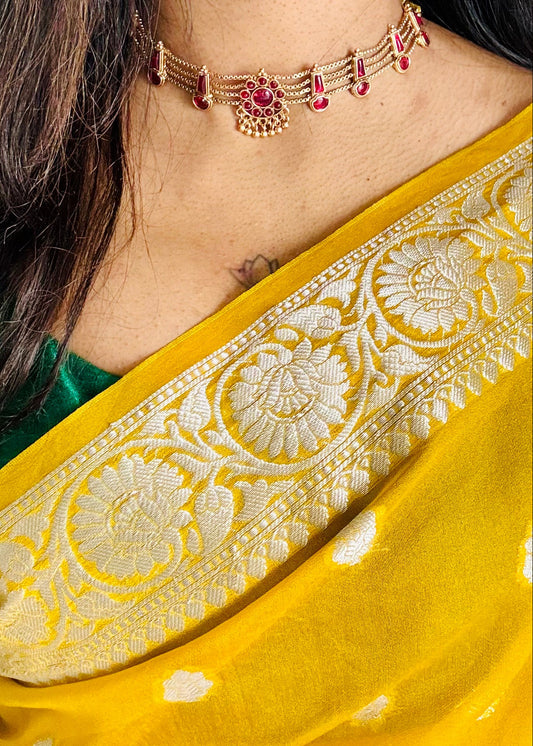 4 layered red pendant neckpiece with earrings - YCGPNP640