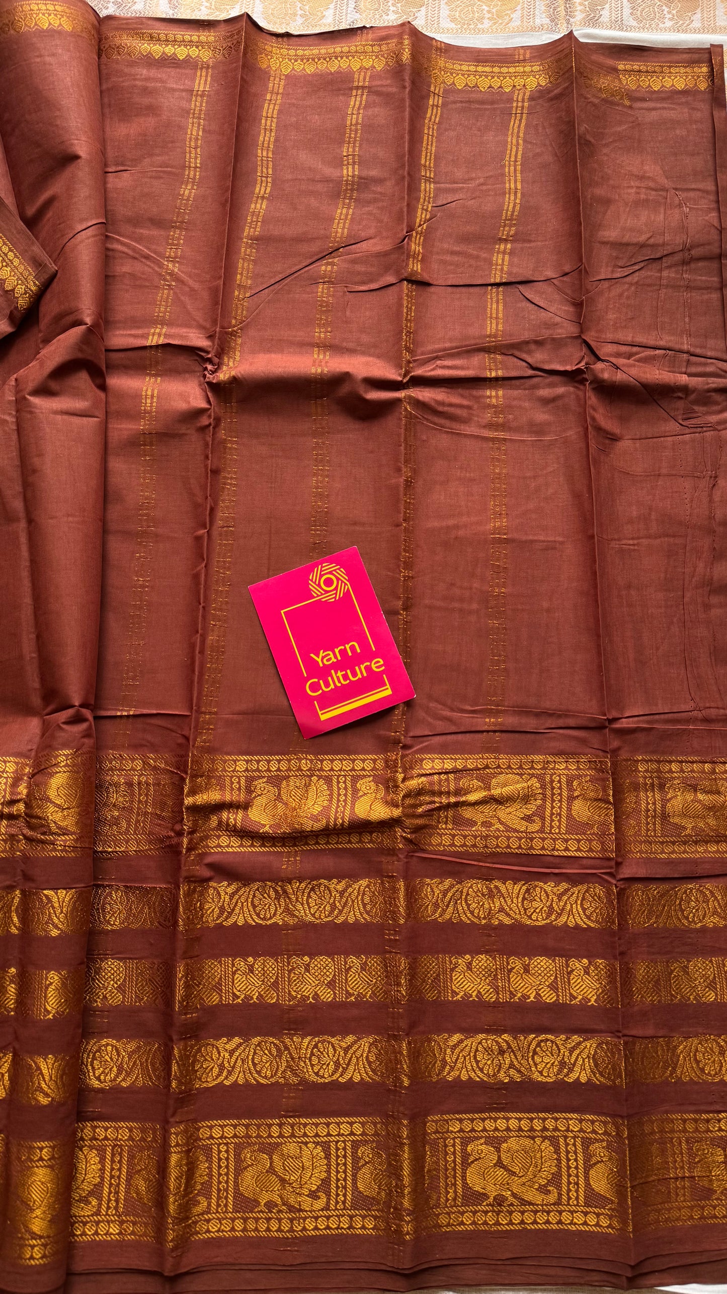 Brown long border sungudi, kattuchayam dyed madurai cotton - YCCOTNMSAP135