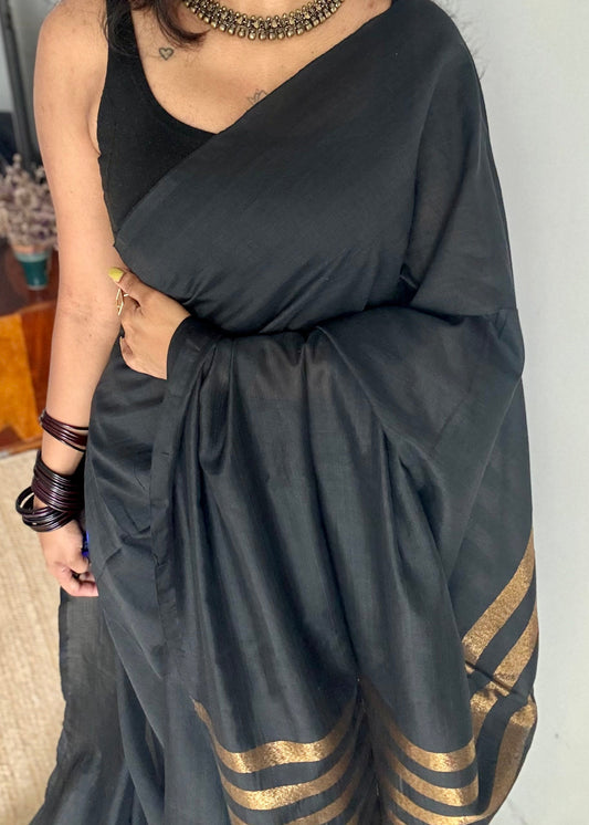 Black khadi with antique gold pallu - YCBCKZPSE01