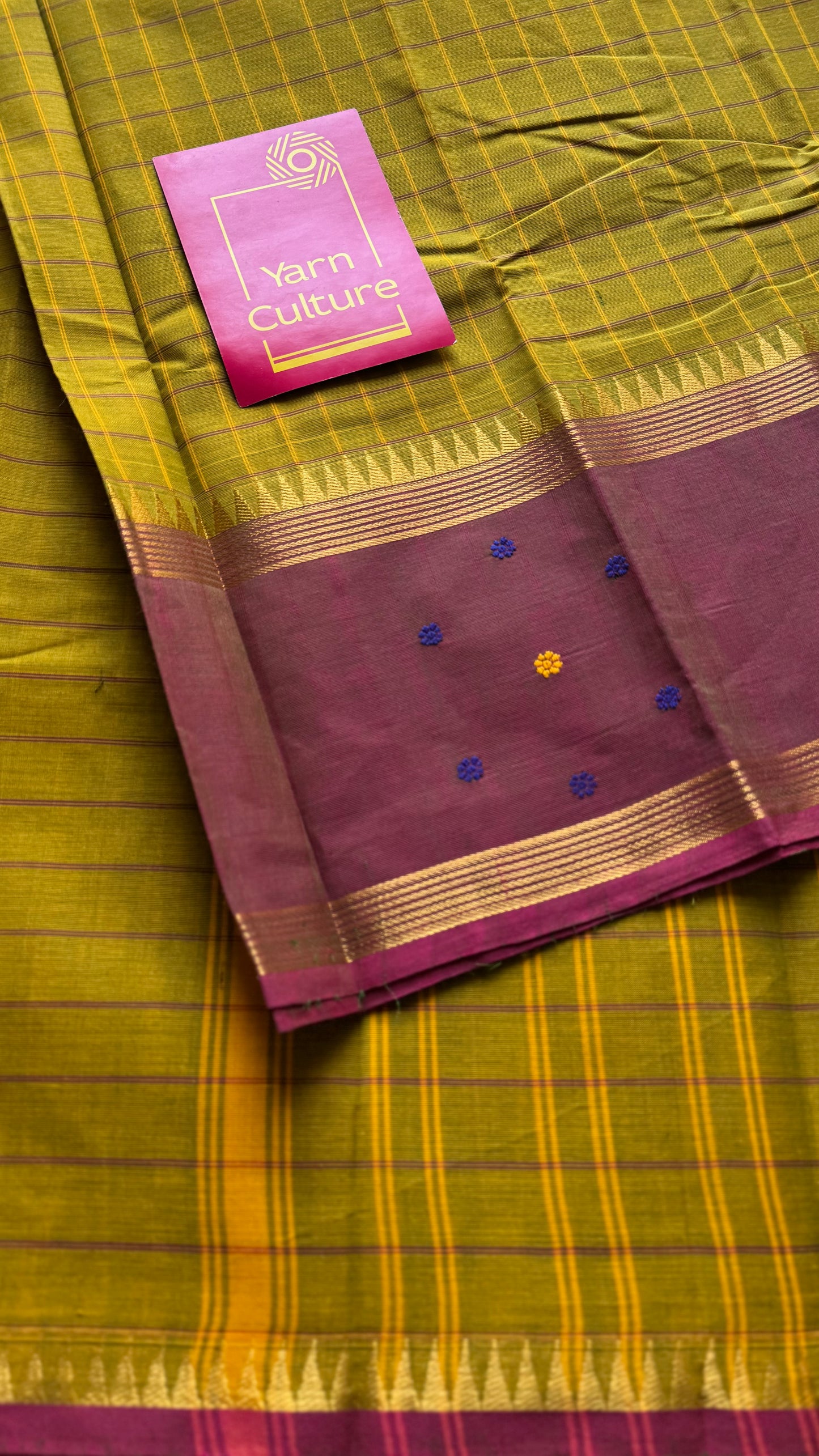 Light green and dark copper rose contrast, checkered Chettinad cotton saree - YCCOTNMA267