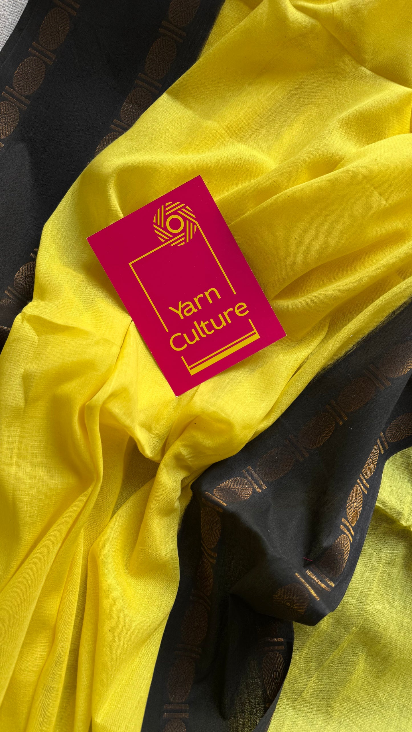 Lemon yellow with black, kattuchayam dyed madurai soft cotton - YCCOTNMSJA192