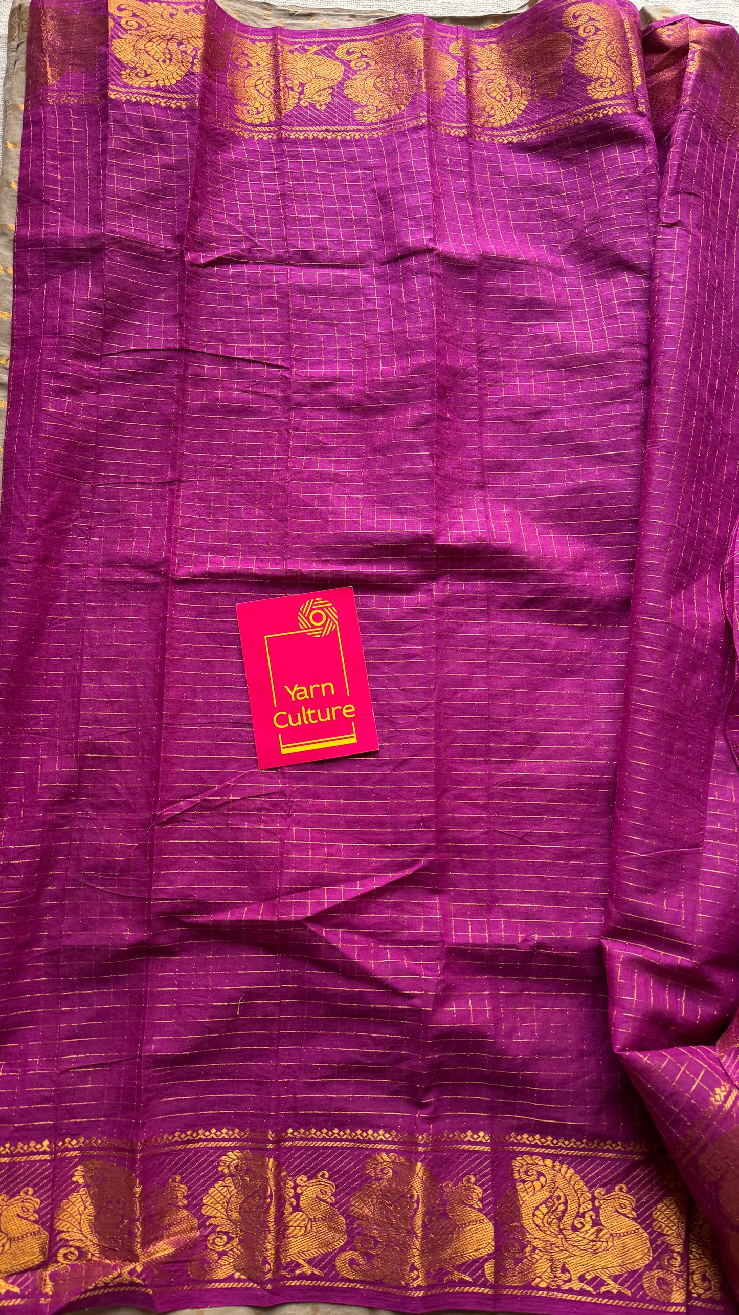 Warm grey with magenta, sungudi cotton half-half saree - YCCOTNMSFE344