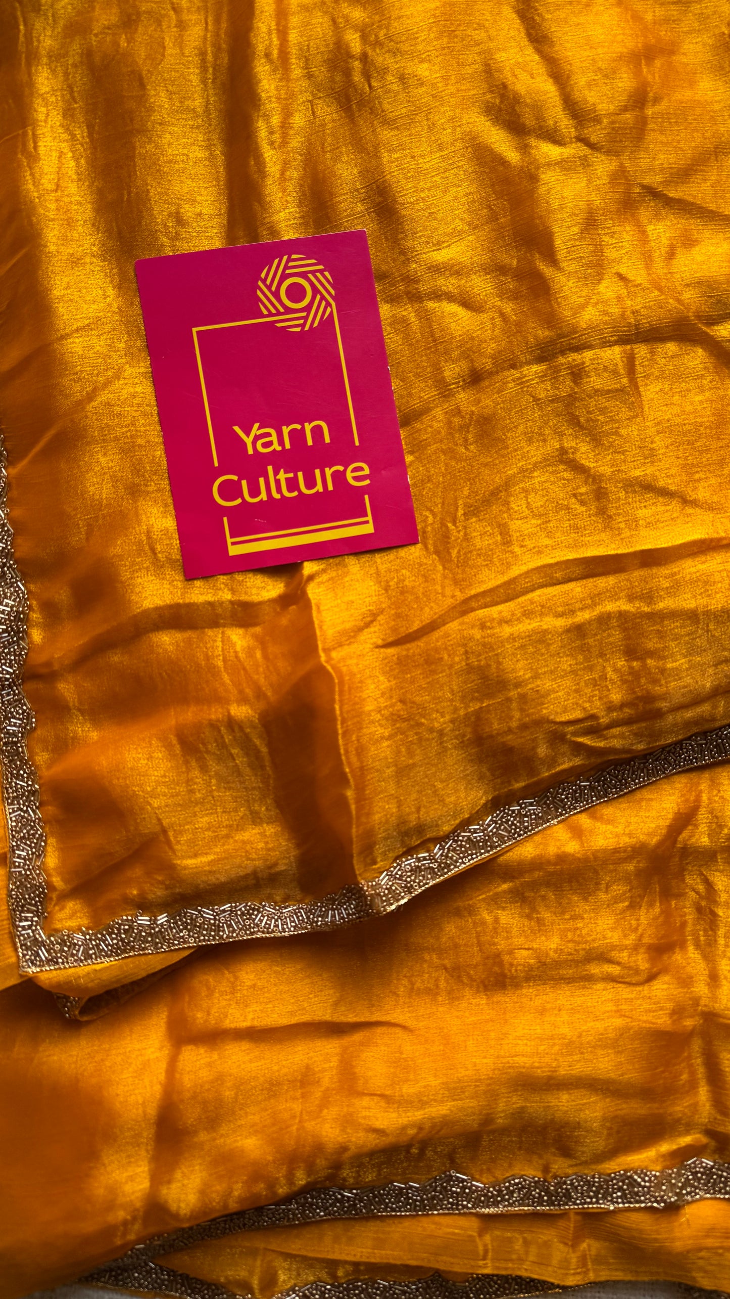 Sunny Sparkle - golden yellow, metallic dual tone space silk, embellished border - YCDOSNO41