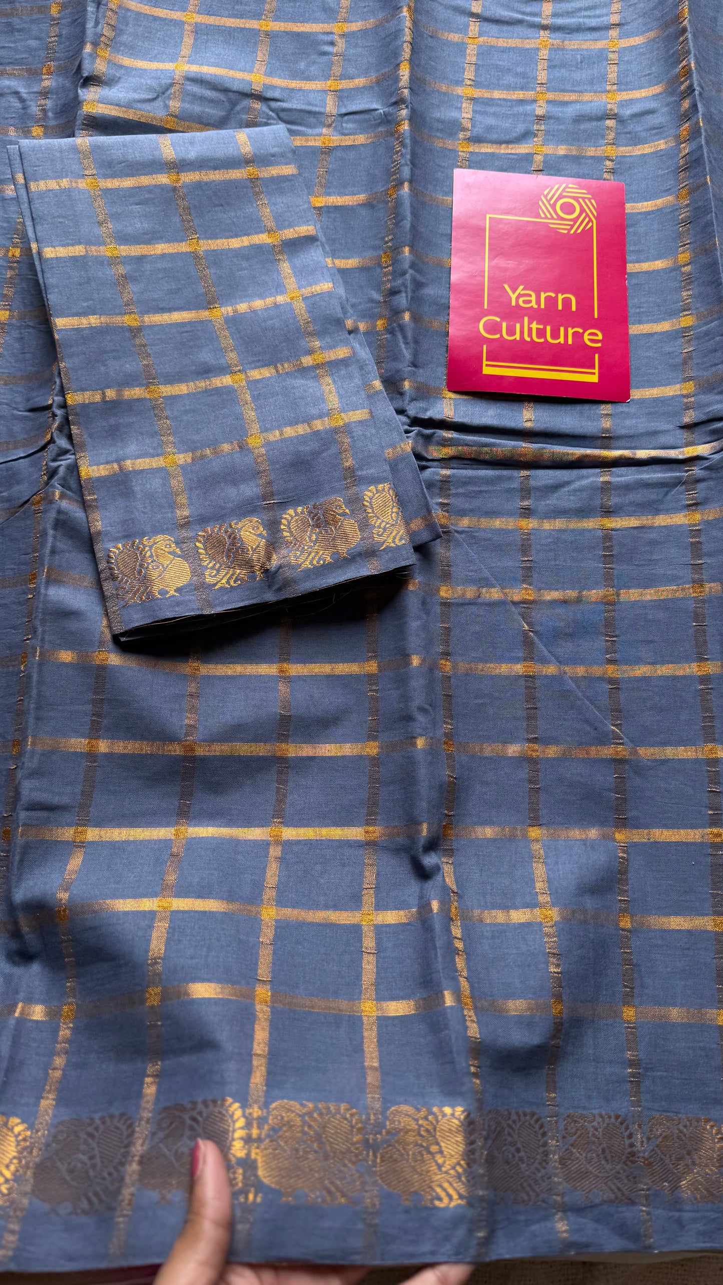 Grey pavithra kattam kattuchayam dyed madurai cotton saree - YCCOTNMSAP126
