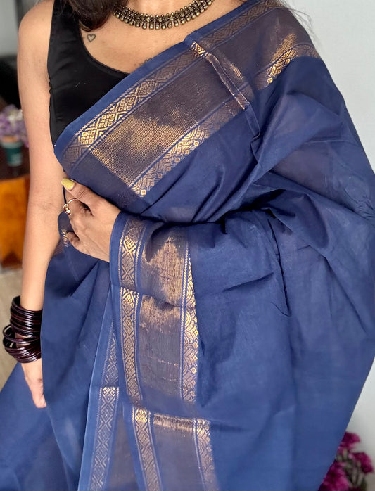 Navy blue kattuchayam dyed madurai soft cotton - YCCOTNSUDE140