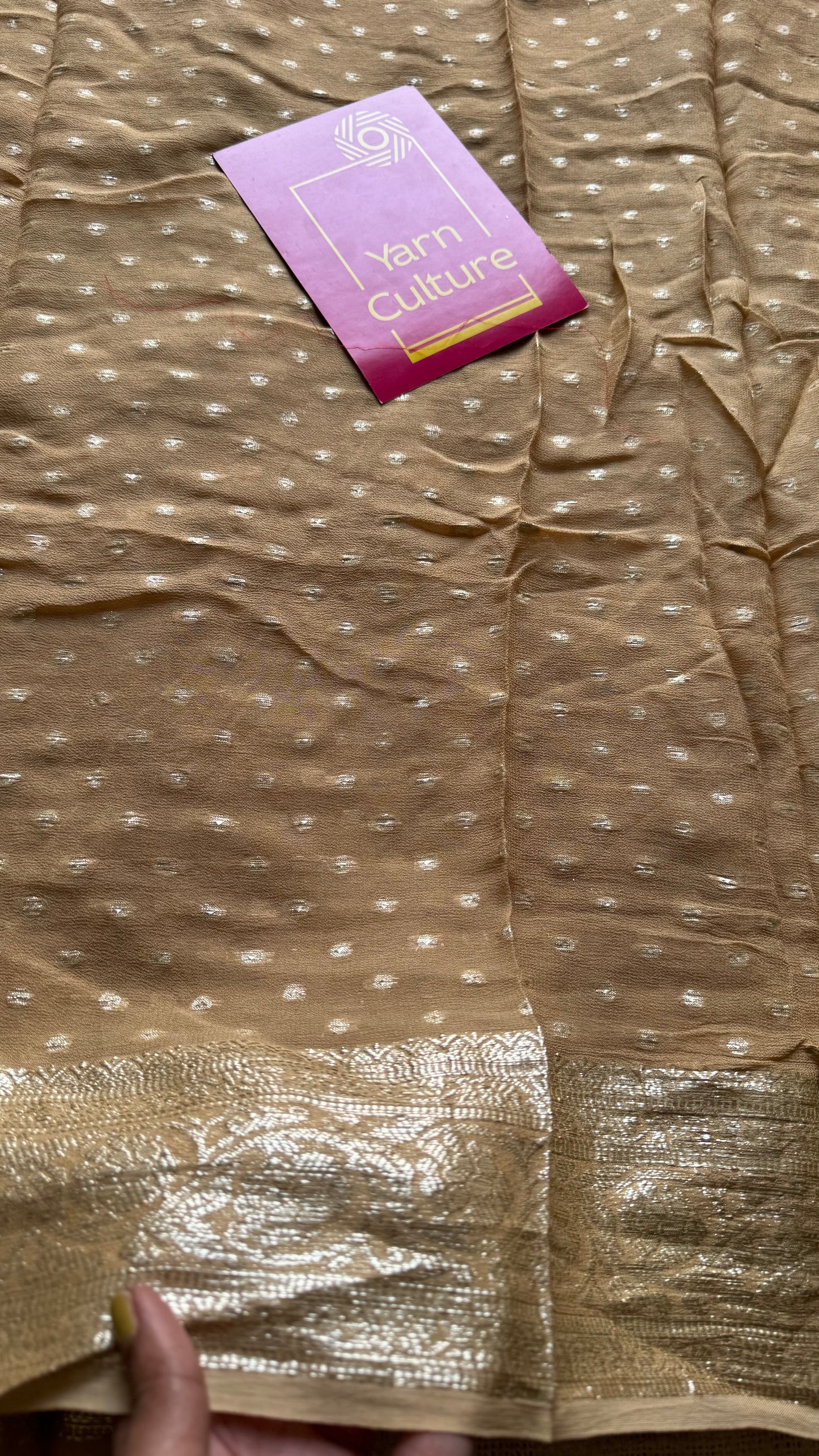 Beige viscose georgette saree with zari motifs - YCDOSFE205