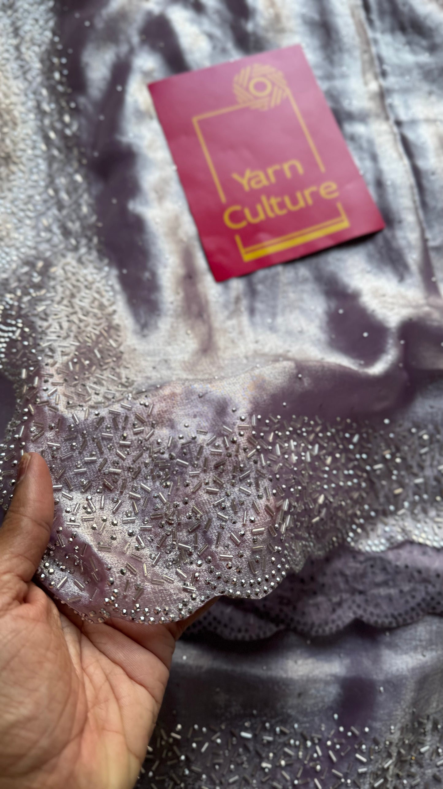 Lavender Drip - lavender metallic dual tone space silk, jarkhan stone work - YCDOSNO40