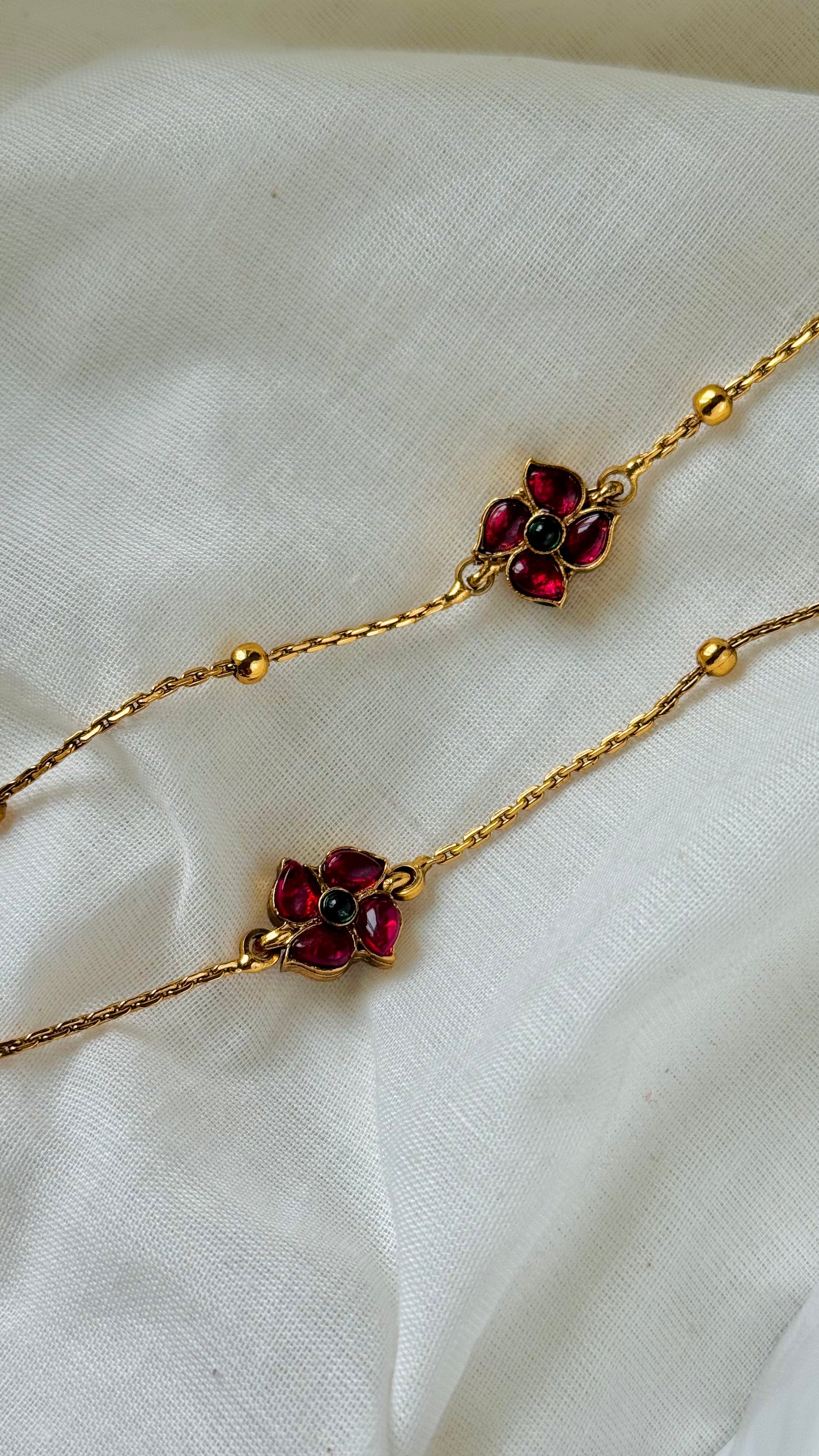 Reversible antique anklet, floral motif - YCGPAK831