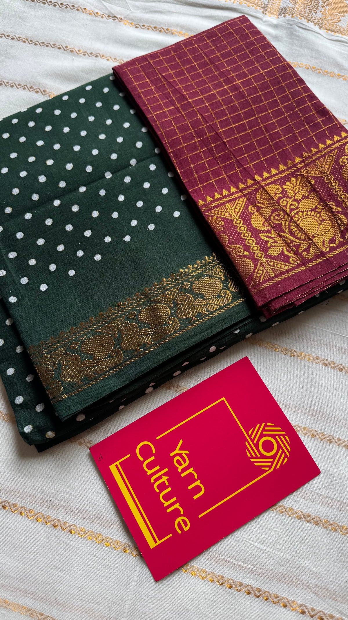 Dark green sungudi dotted, single-side border, kattuchayam dyed madurai cotton saree - YCCOTNMSSE04