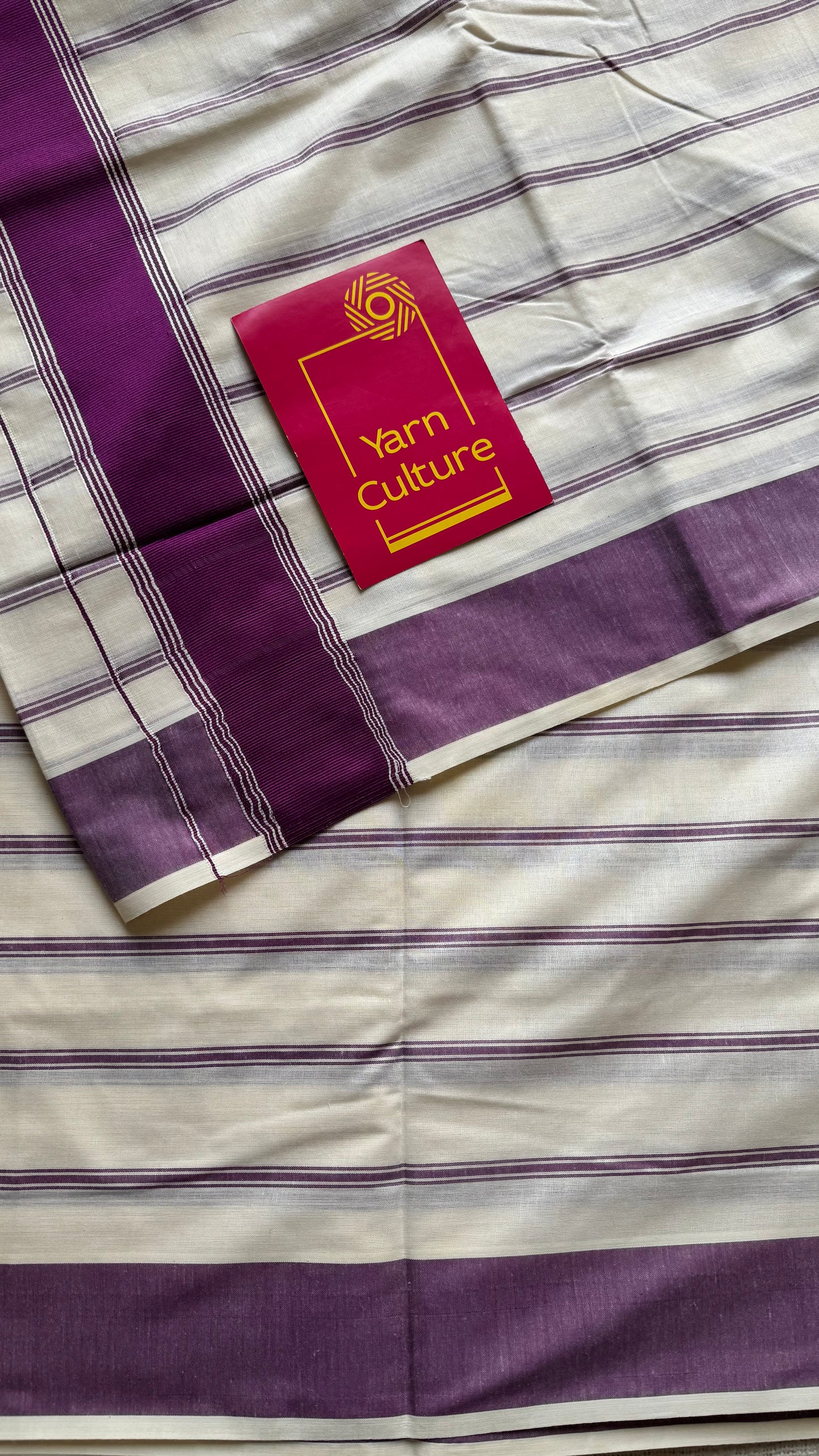 Ivory Kerala cotton saree with purple pink (vadamalli) stripes and border - YCIEKCFE322