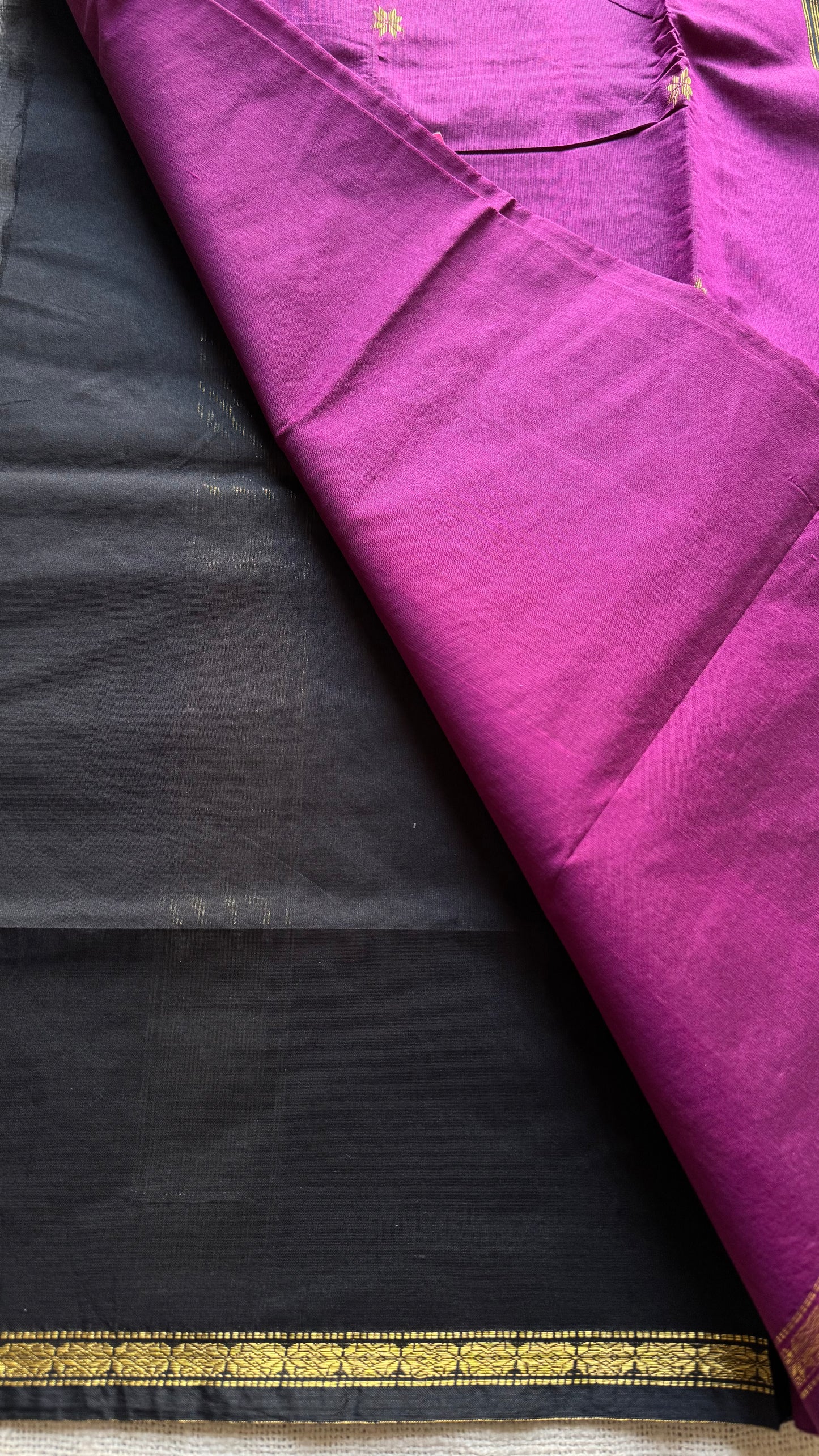 Grape wine with black, gold buttas, semi maheshwari cotton silk - YCCOTNCSDE86