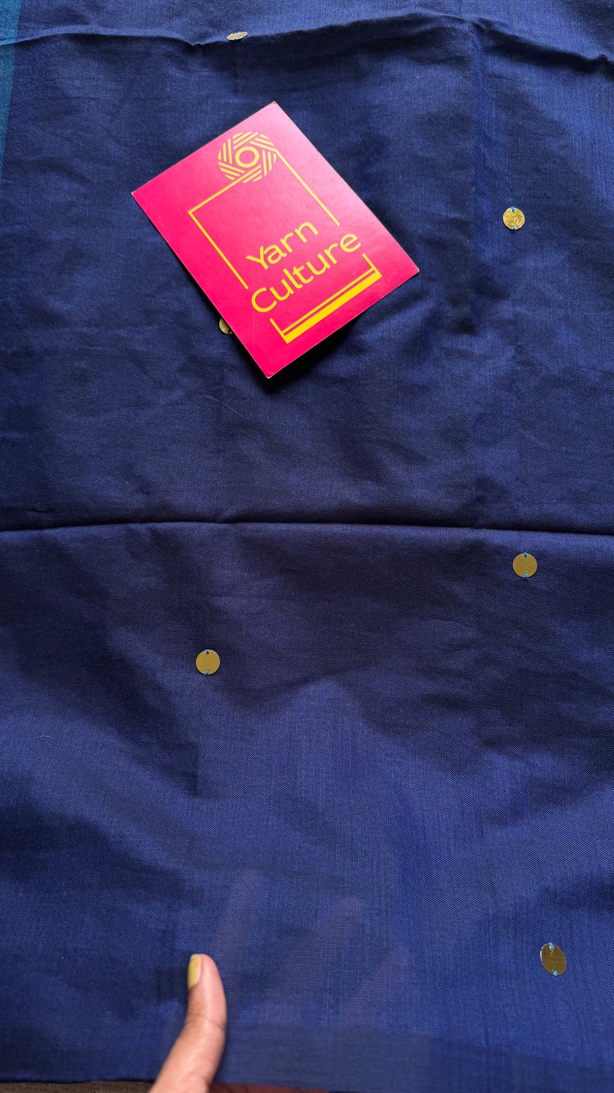 Dark blue with peacock blue contrast pallu, gini sequins, soft cotton saree - YCBCSCOC05