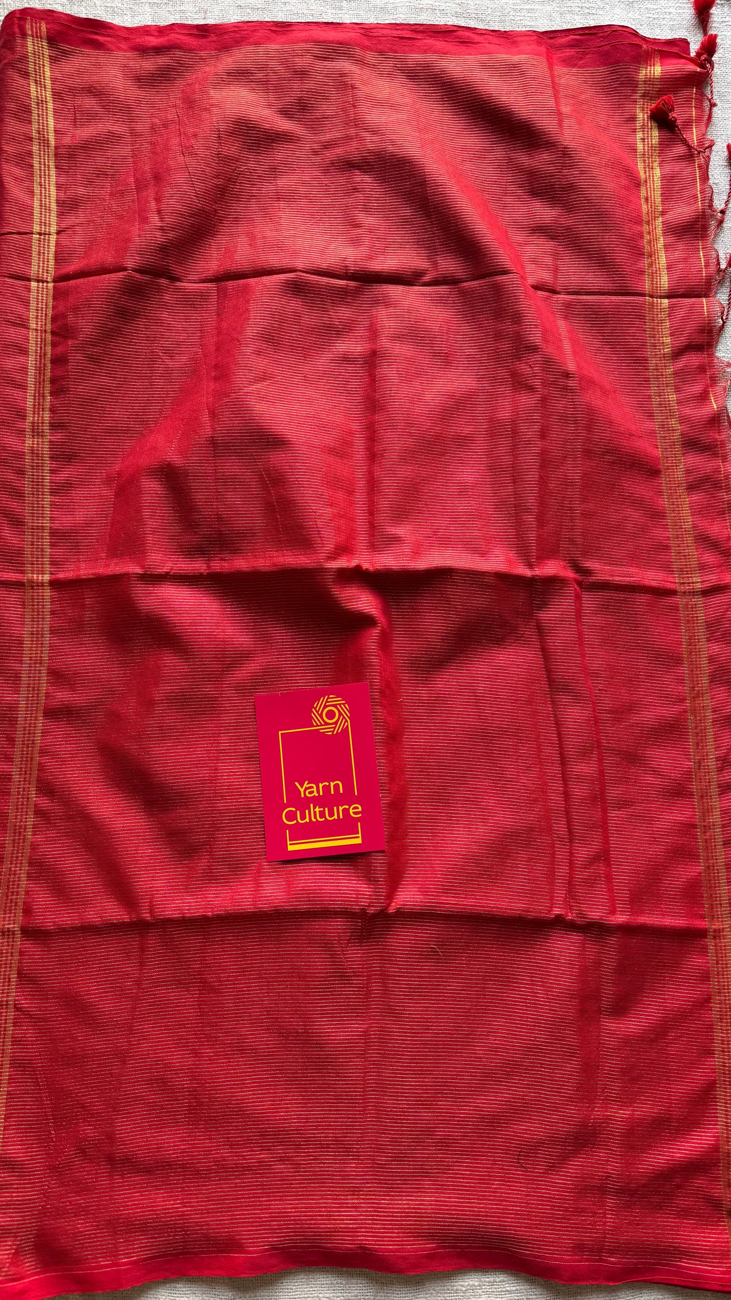 Chilli red, gold zari stripes, soft cotton - YCBCKCZDE105