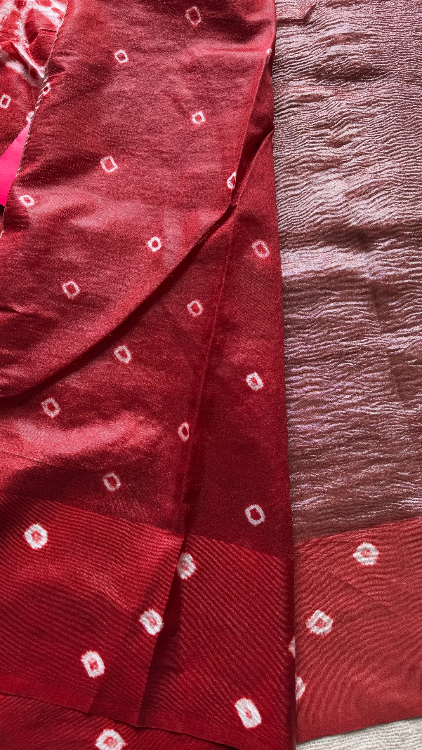 Reddish brown in crushed tissue, with bandhni borders in art silk - YCBLFE21
