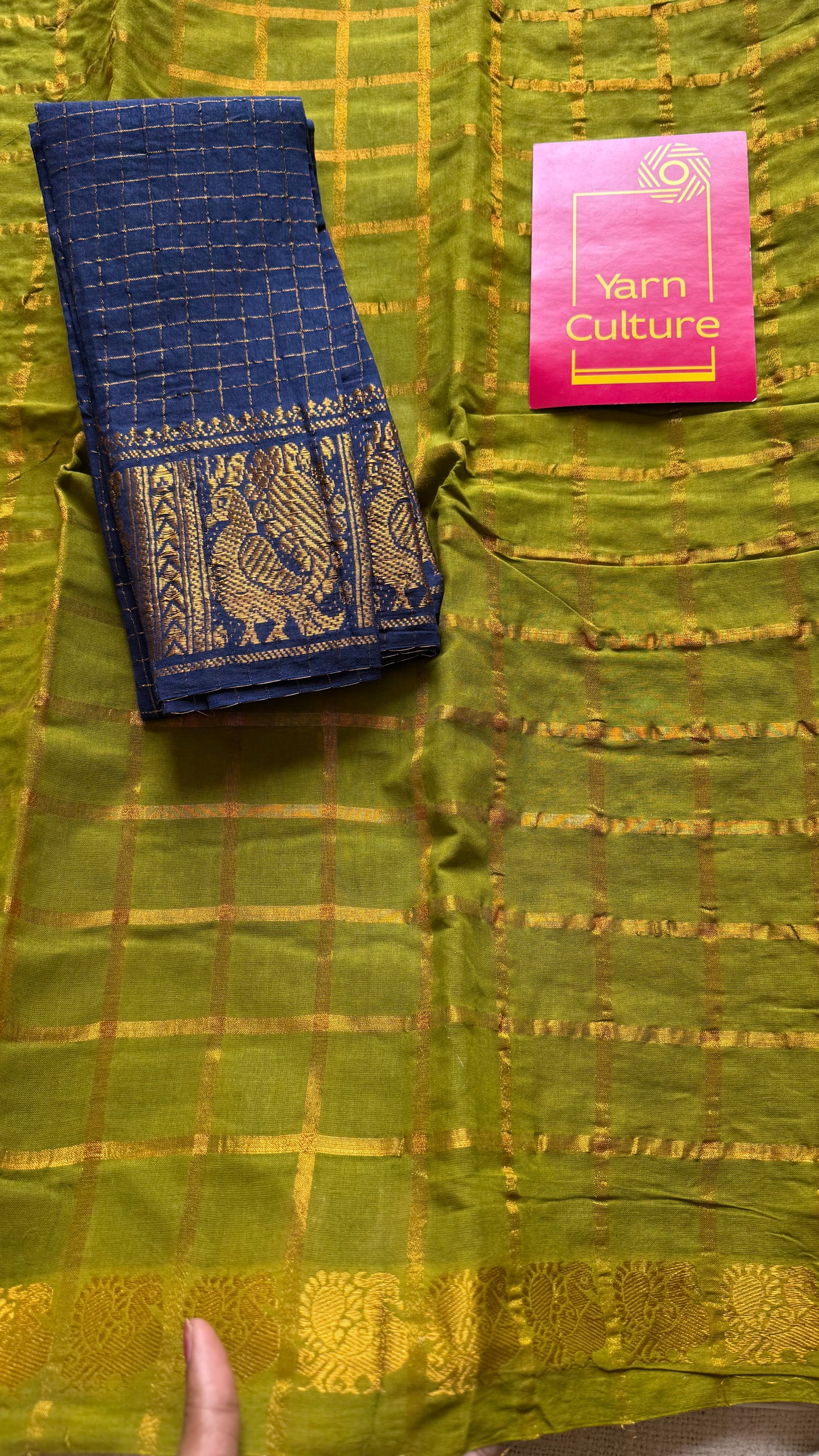 Parrot green pavithra kattam kattuchayam dyed madurai cotton saree - YCCOTNMSAP190