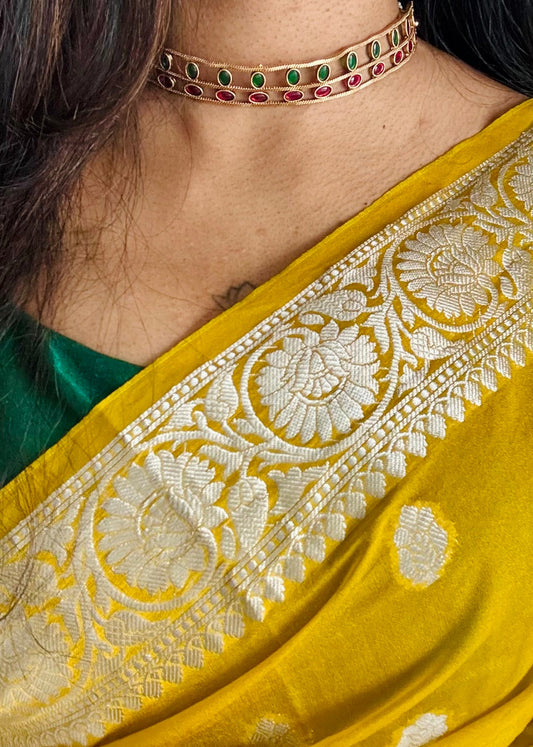 Ruby green stone choker with earrings - YCGPNP464