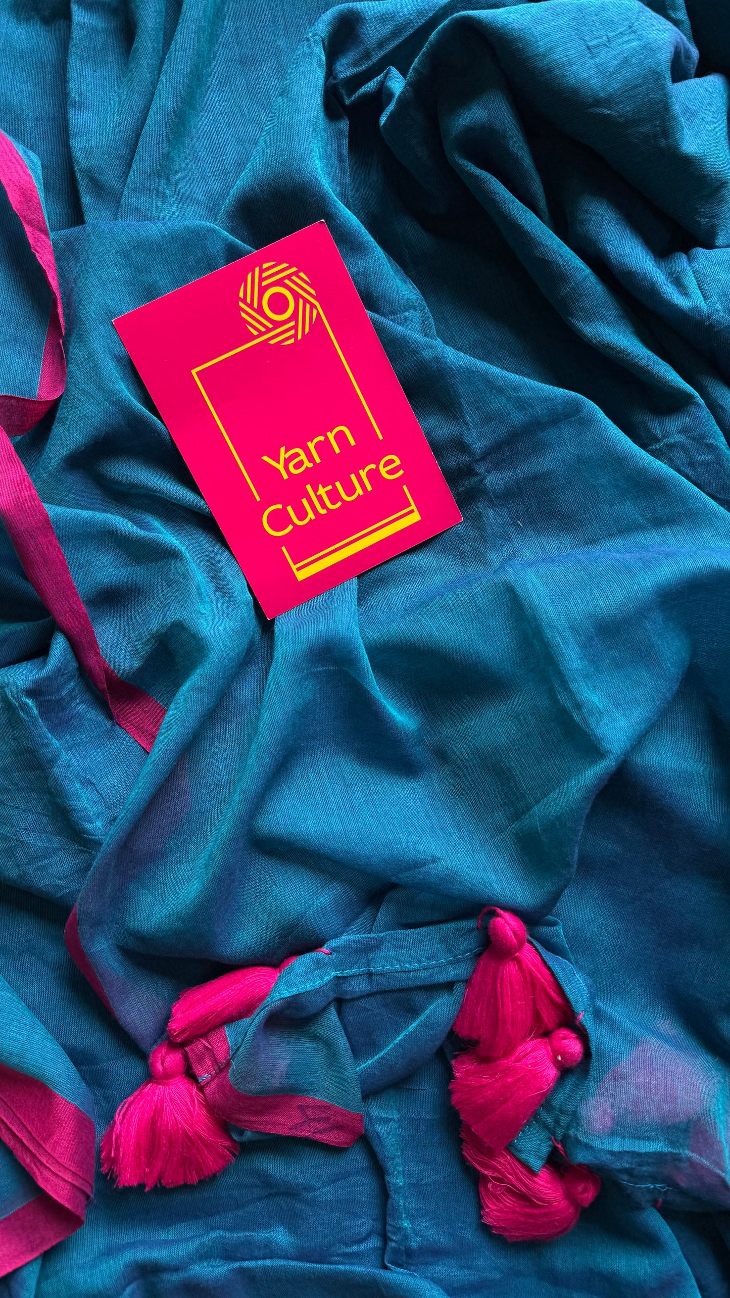 Peacock blue with dark pink border mul cotton saree - YCBCMCFE225