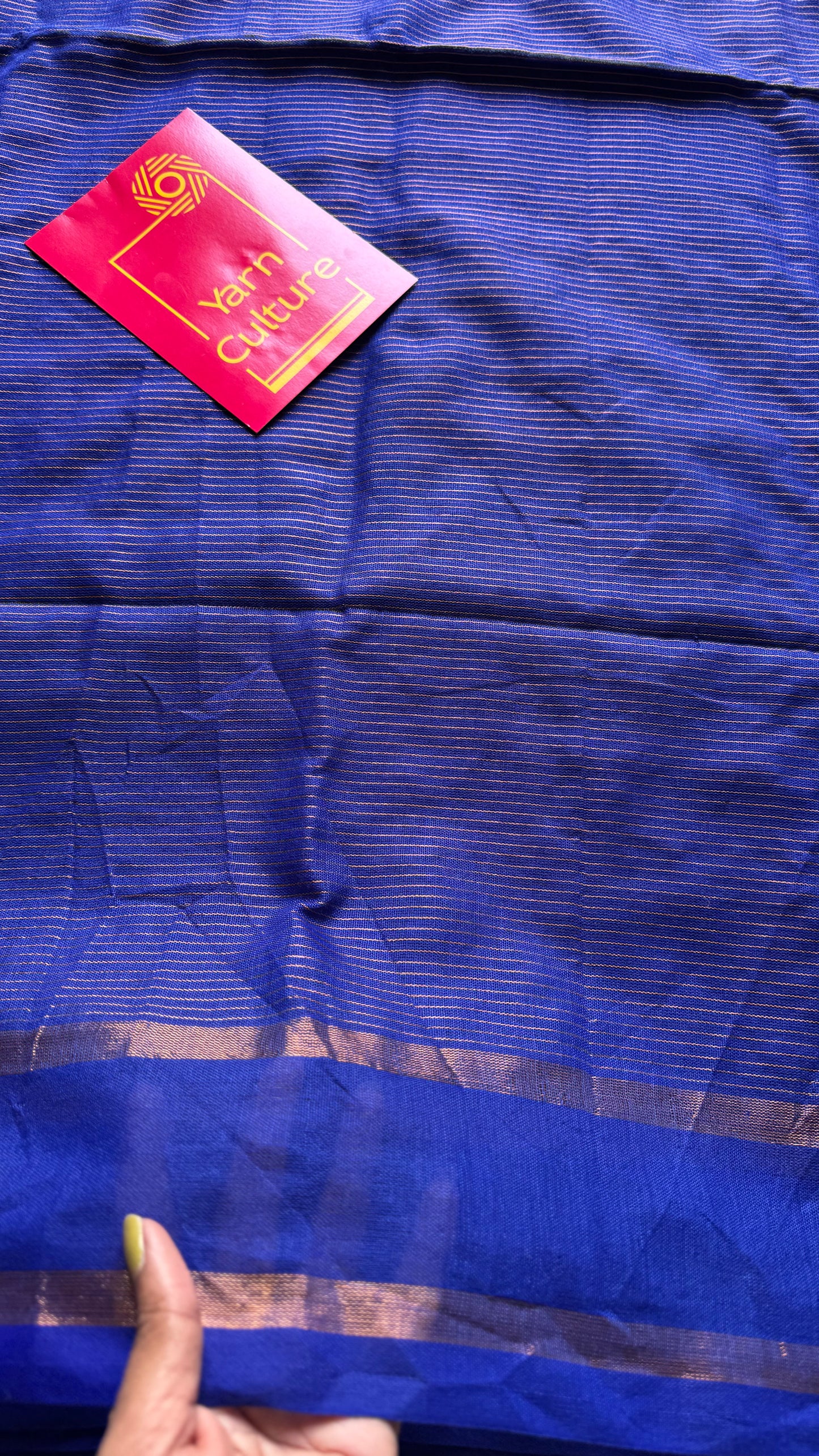 Royal blue, gap border, gold zari stripes, soft cotton - YCBCKCZDE120