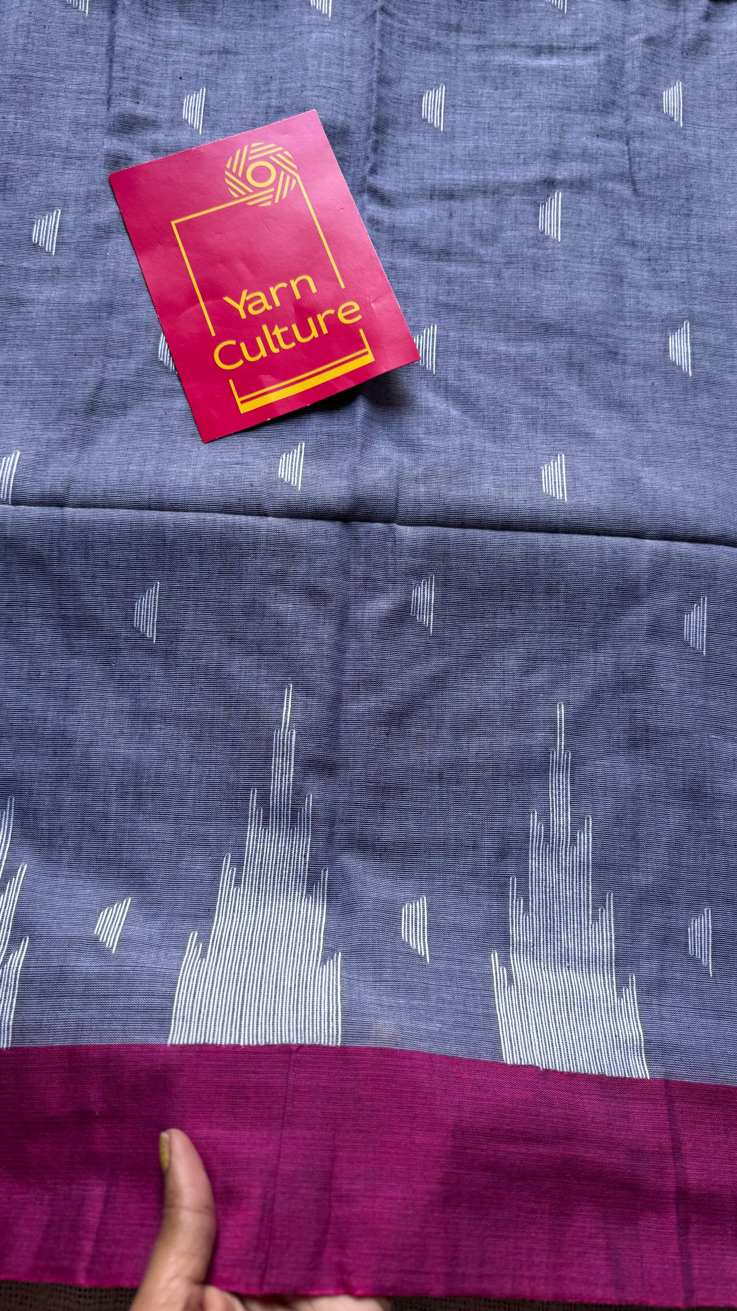 Cool grey with purple pink borders, temple motif woven threadwork, soft cotton - YCBCMKCDE30