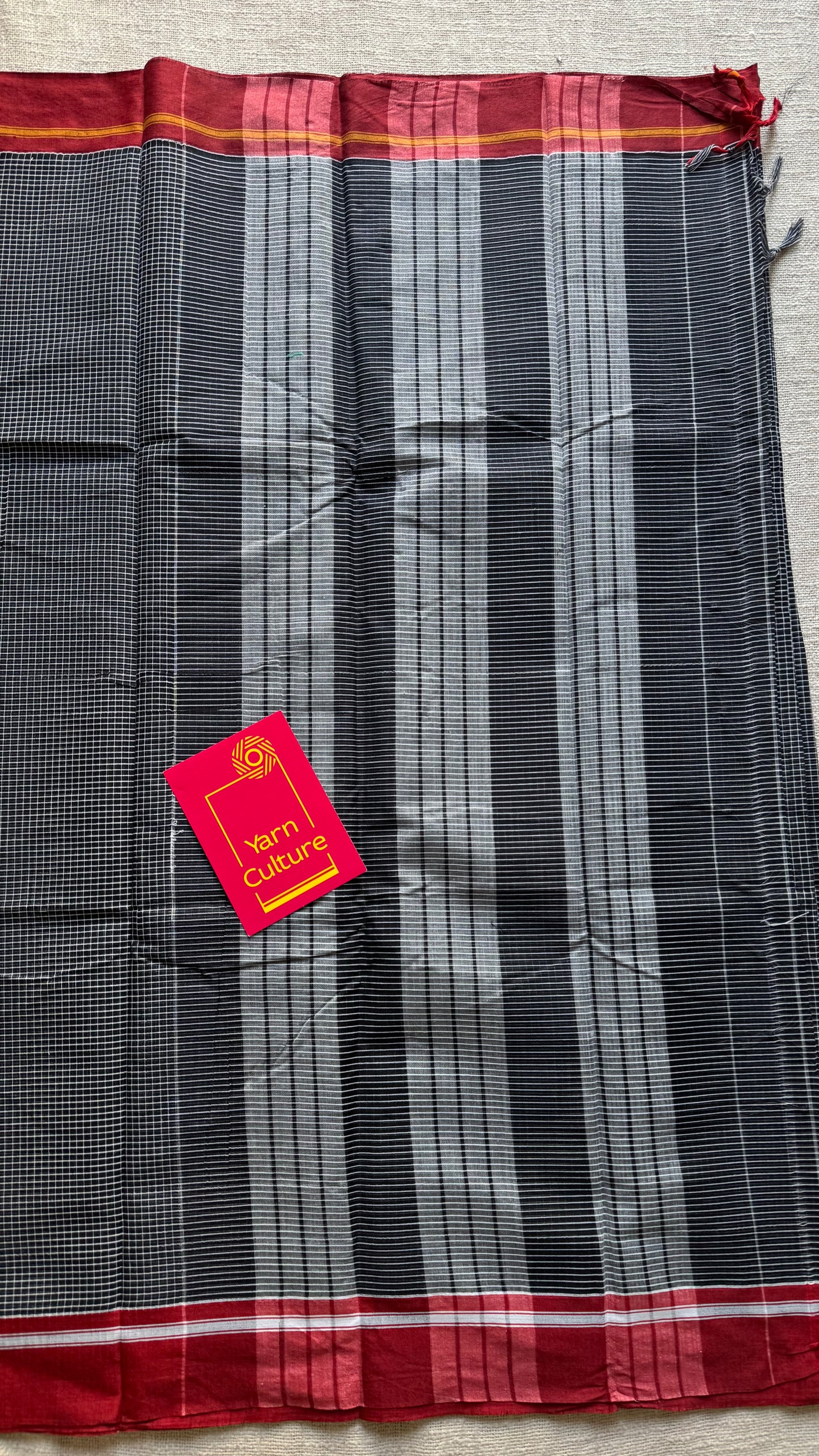 Classic black and white checks with maroon border, patteda anchu, soft cotton - YCLOKC222