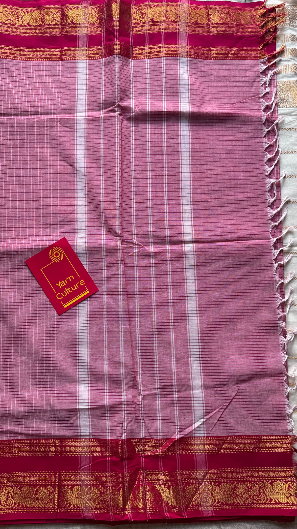 Pink checks with hot pink zari border kanchi cotton saree - YCCOTNCKSE21