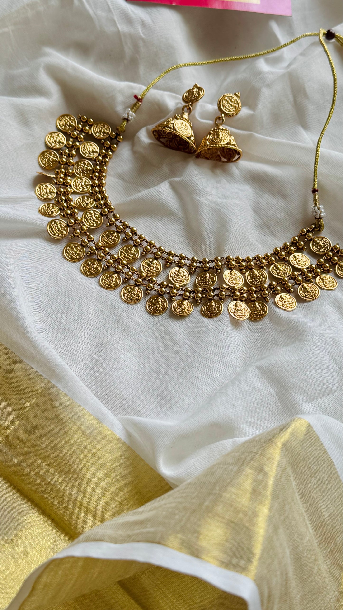 Double layered coin necklace (kaasumala) with earrings - YCGPNP738