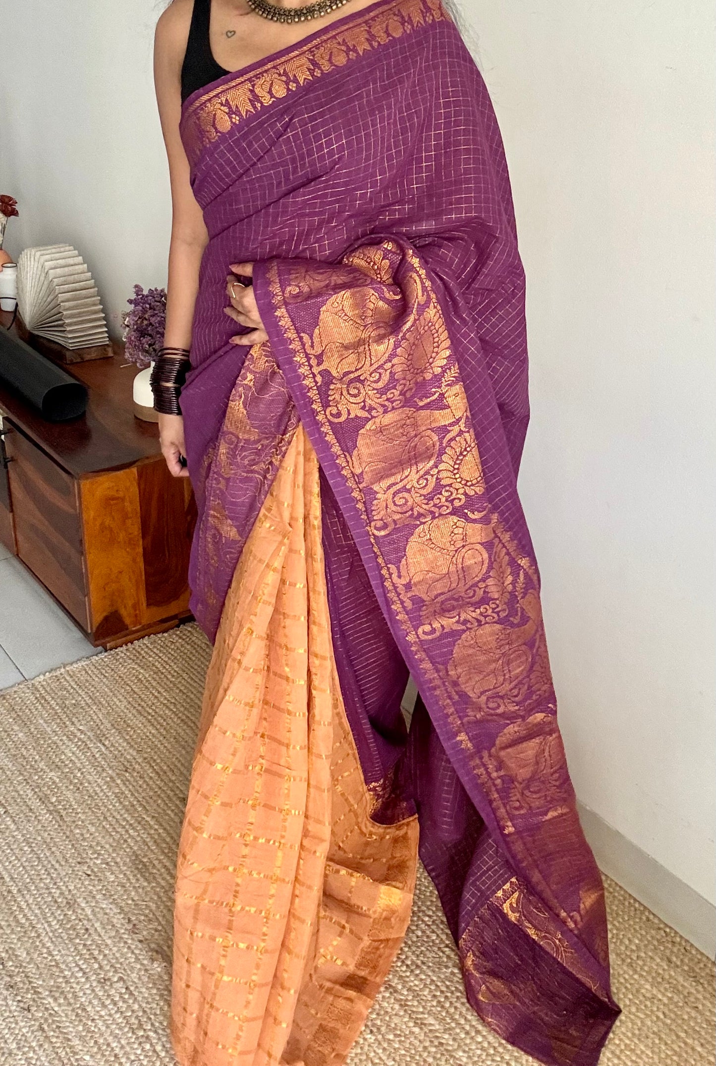Purple with musk, sungudi cotton half-half saree - YCCOTNIDMA317