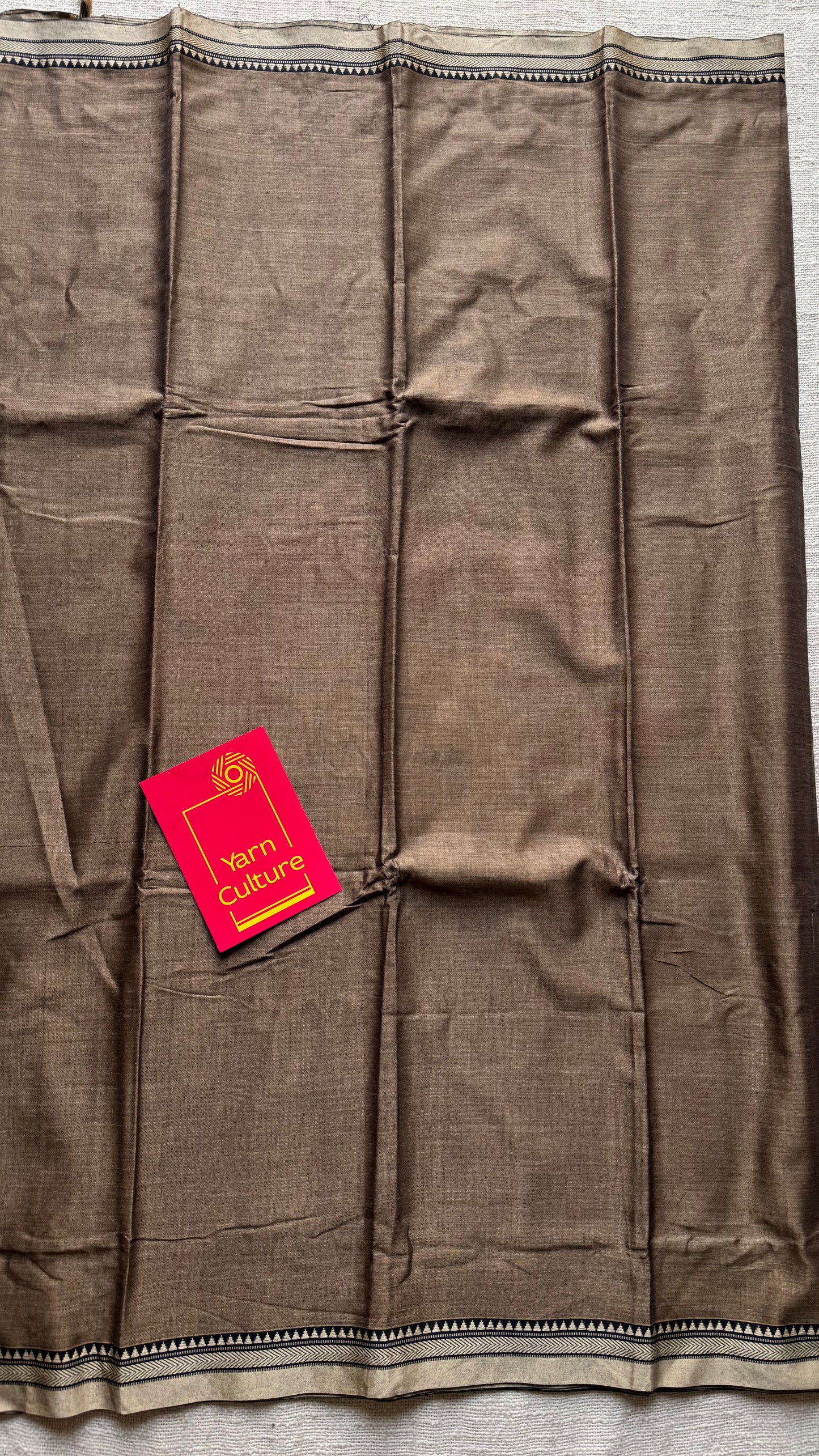 Warm grey with cream border narayanpet saree, soft cotton - YCWOTDNPFE33