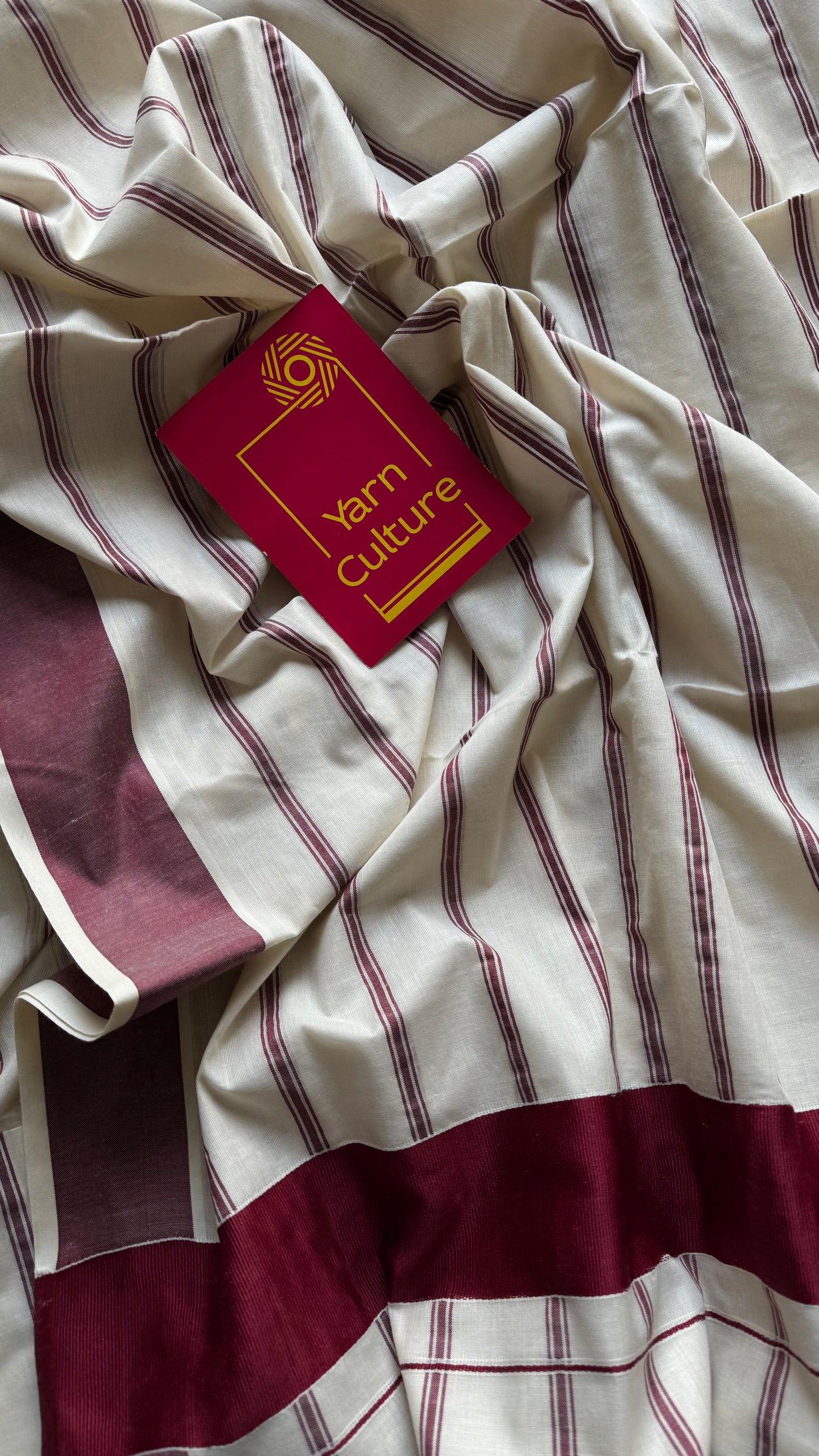 Ivory Kerala cotton saree with maroon stripes and border - YCIEKCFE324