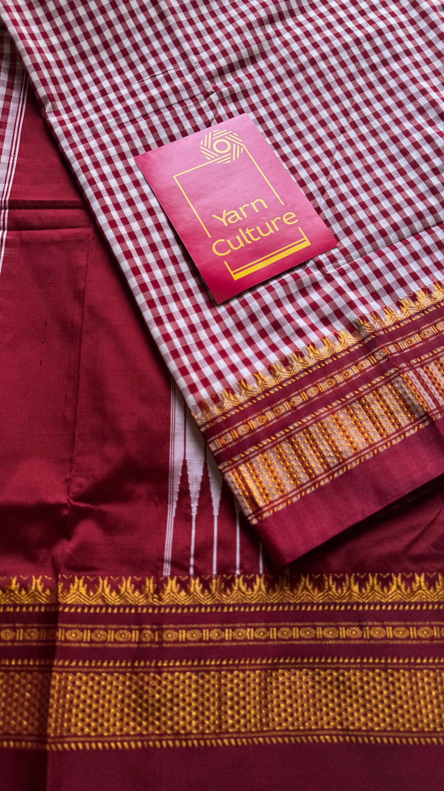 llkal maroon and white checks with chikki paras border, soft cotton with art silk blend - YCLOKICAP230