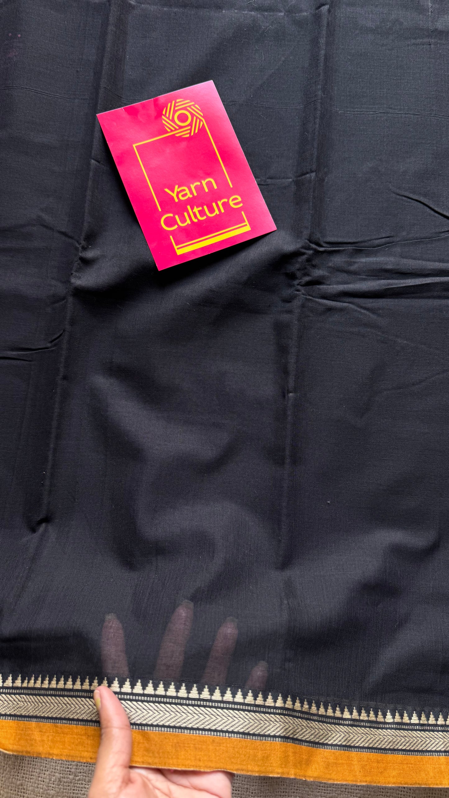 Black with dark yellow border narayanpet saree, soft cotton - YCWOTDNPFE29