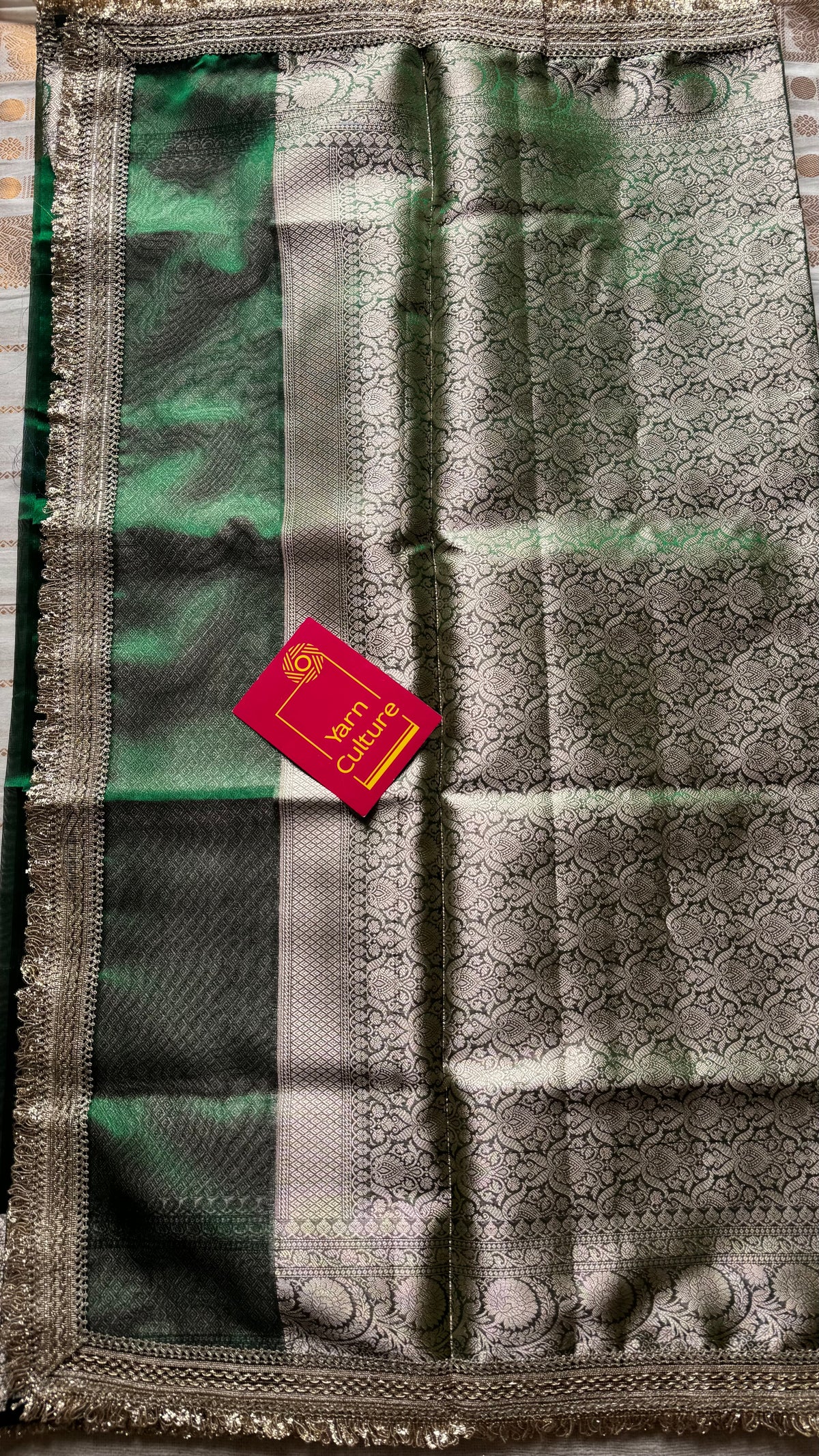 Green tissue Banarasi saree with embellished gold lace border - YCBLTOC76